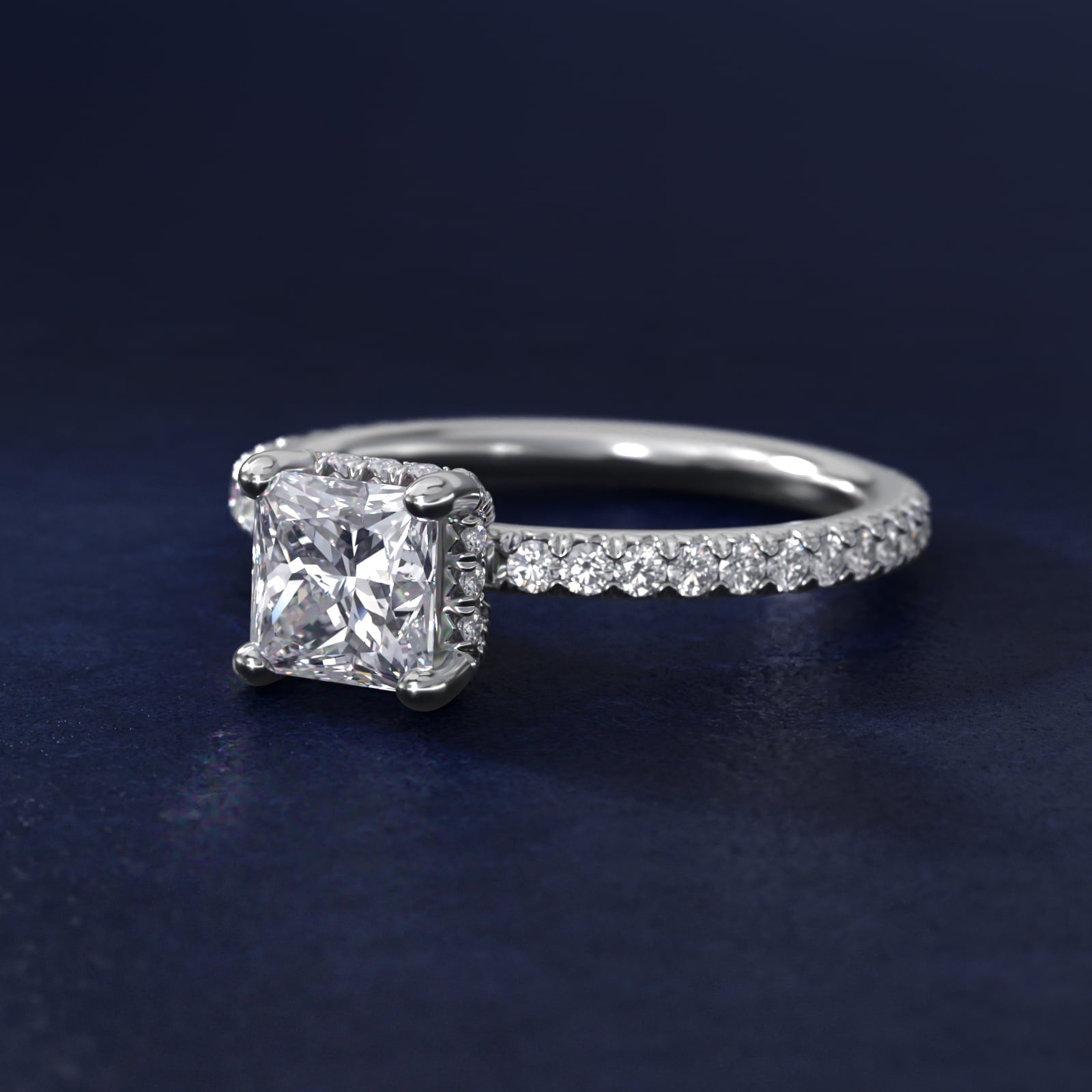 Blue Nile Studio French Pav? Diamond Crown Solitaire Engagement Ring in Platinum (1/6 ct. tw.) - Princess Center
