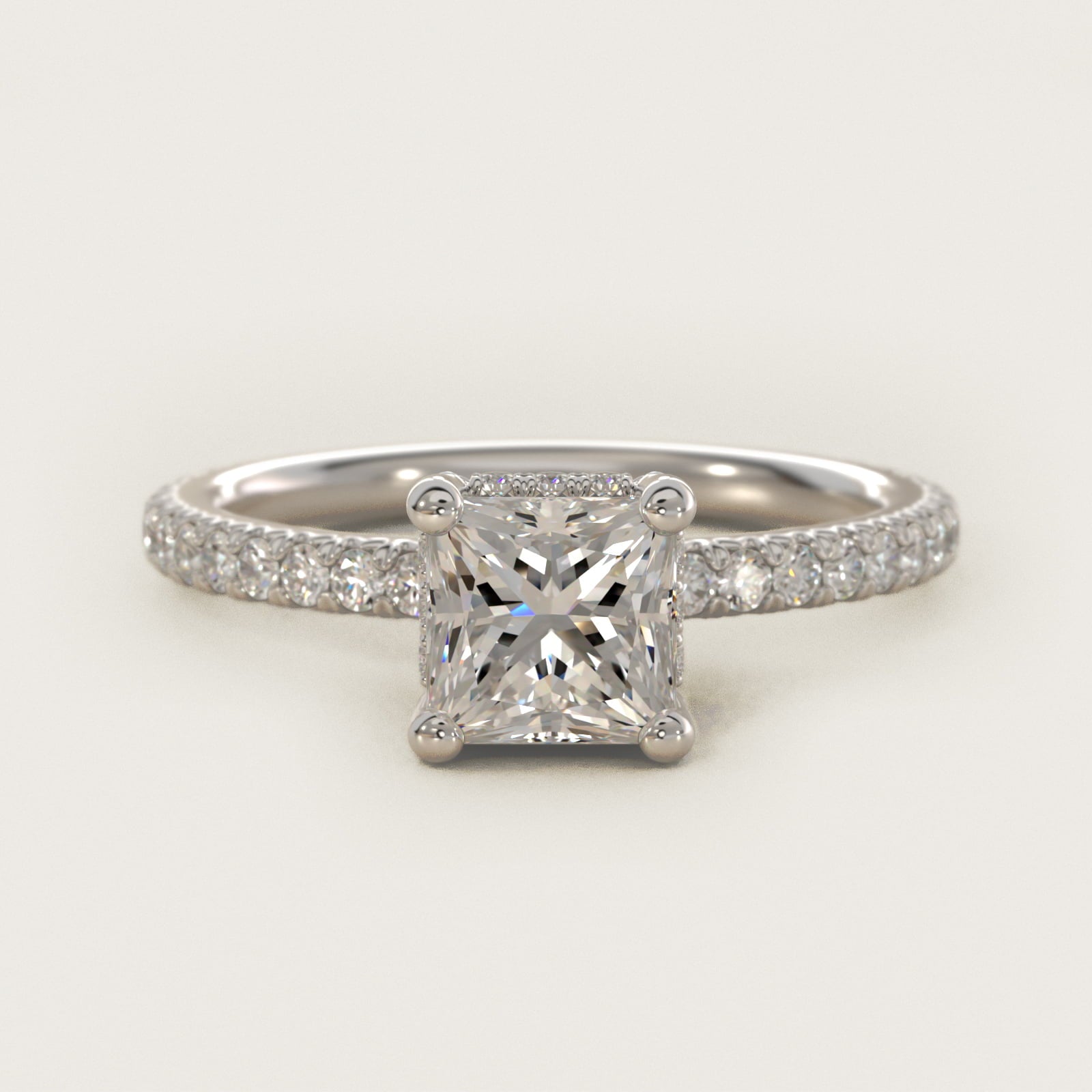 Blue Nile Studio Petite French PavŽ Crown Diamond Engagement Ring in Platinum (1/3 ct. tw.) - Princess Center
