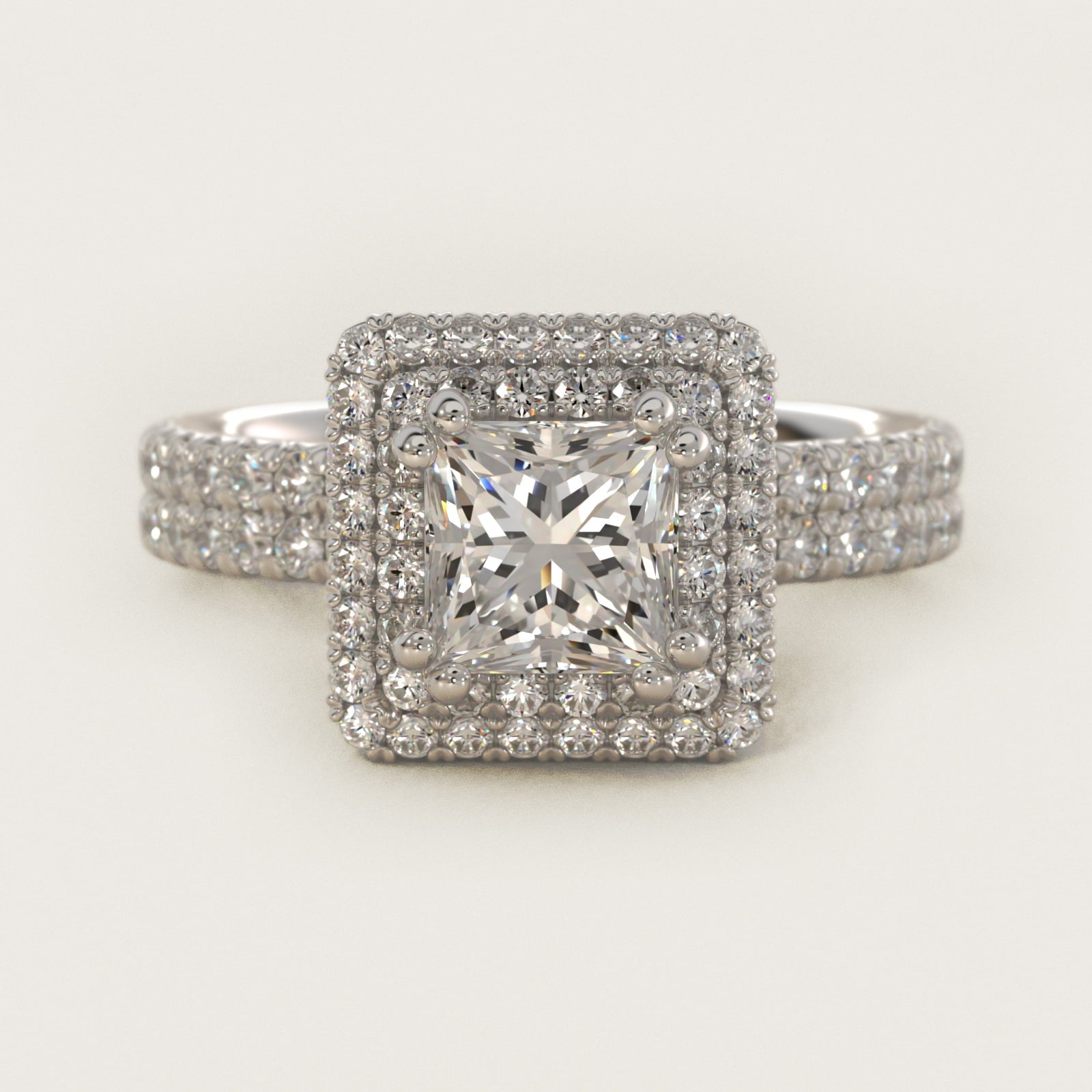 Blue Nile Studio Double Halo Gala Diamond Engagement Ring in Platinum (7/8 ct. tw.) - Princess Center