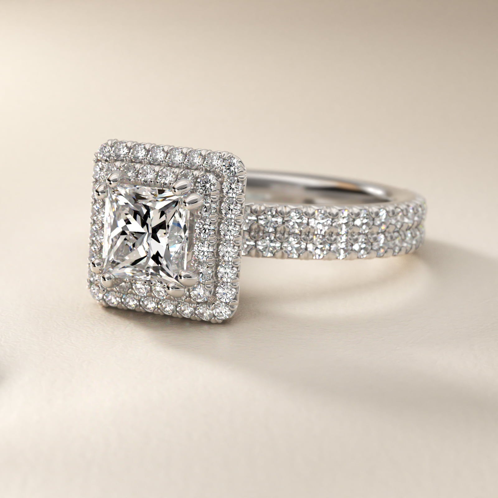 Blue Nile Studio Double Halo Gala Diamond Engagement Ring in Platinum (7/8 ct. tw.) - Princess Center