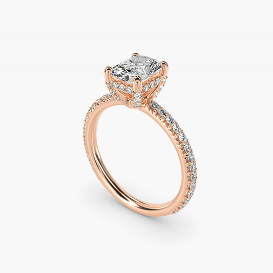Blue Nile Studio Petite French PavŽ Crown Diamond Engagement Ring in 18k Rose Gold (1/3 ct. tw.) - Radiant Center
