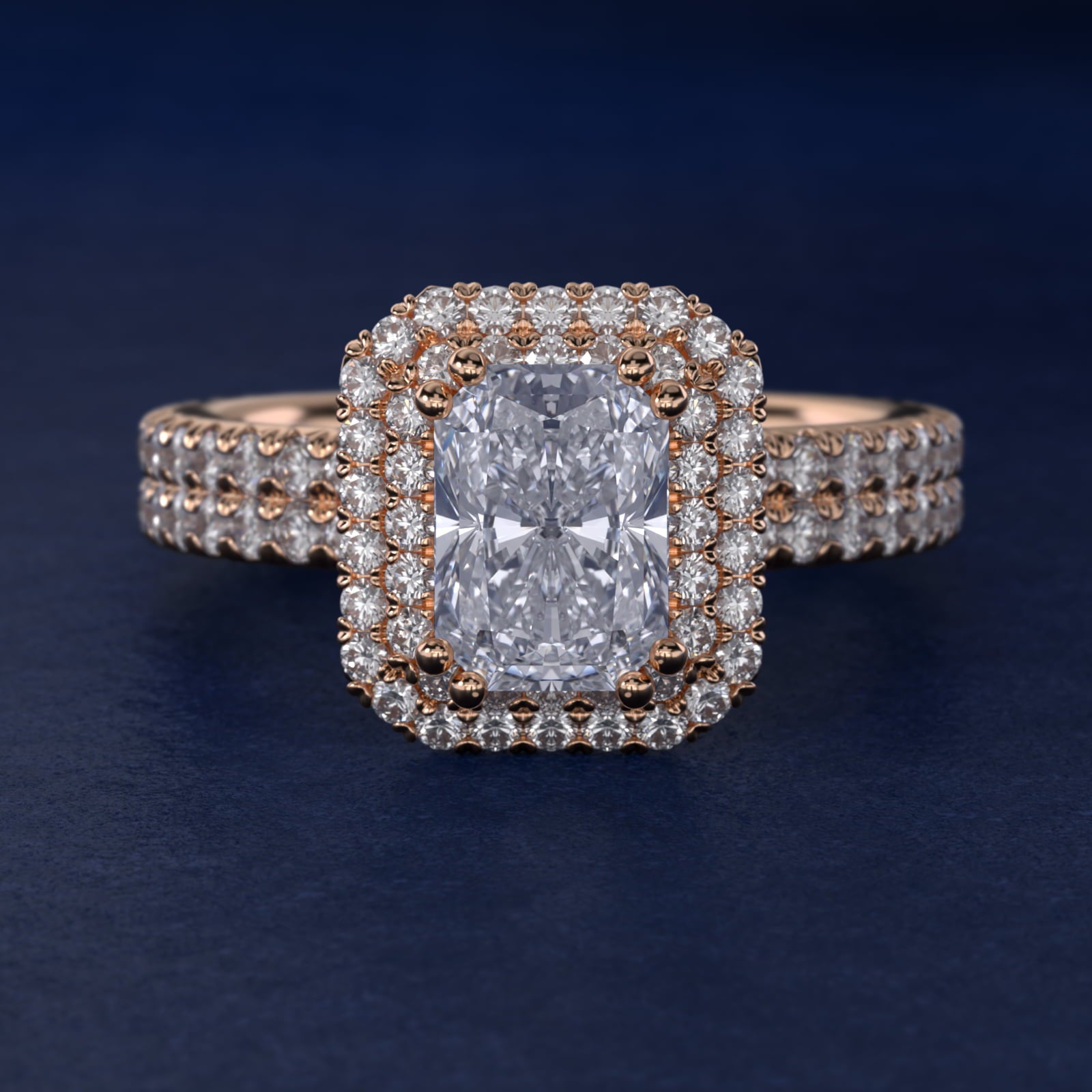 Blue Nile Studio Double Halo Gala Diamond Engagement Ring in 14k Rose Gold (7/8 ct. tw.) - Radiant Center