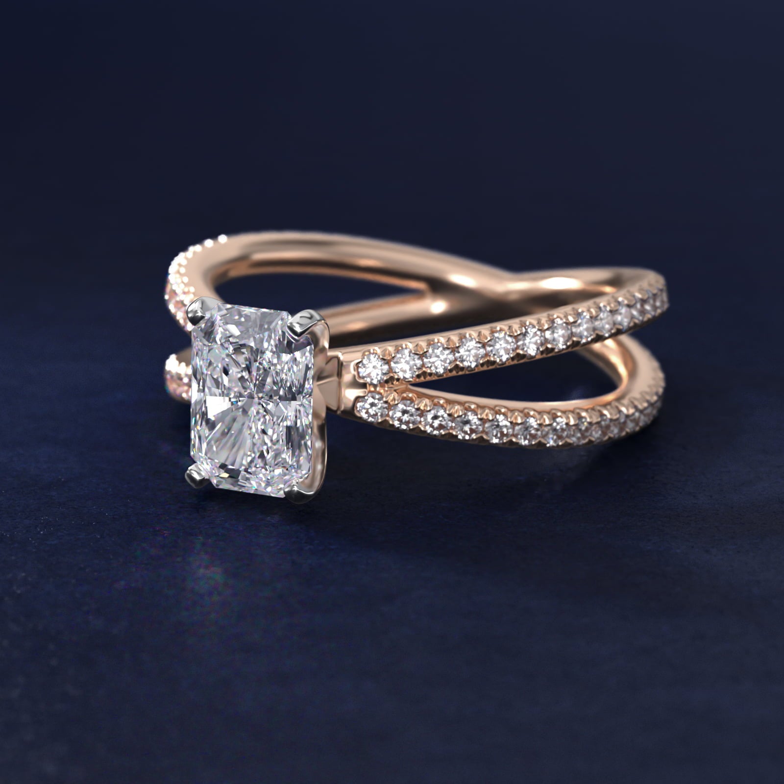 Blue Nile Studio Empress Diamond Engagement Ring in 18k Rose Gold (1/3 ct. tw.) - Radiant Center