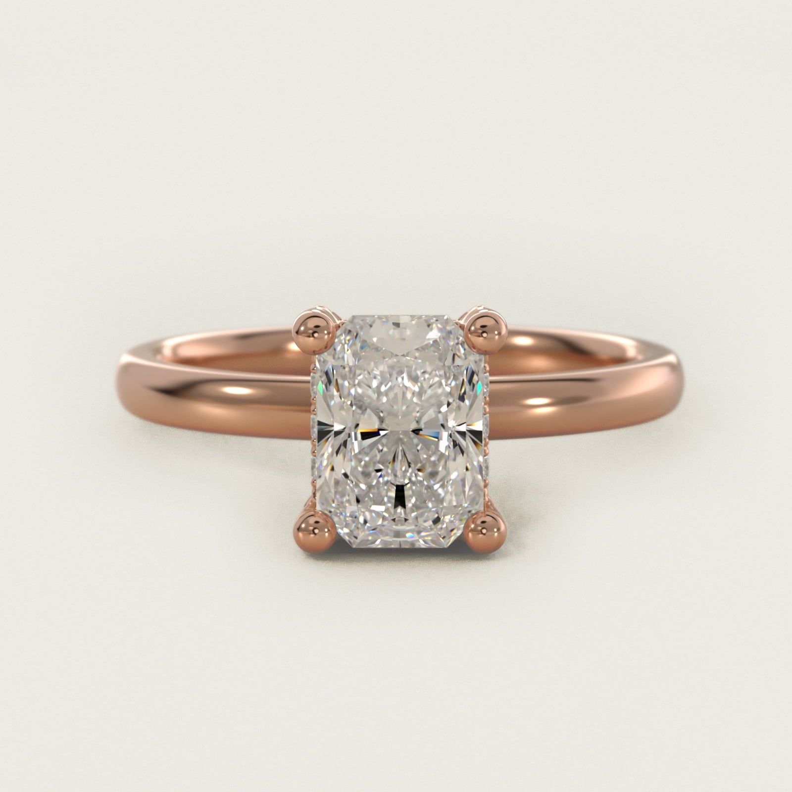 Blue Nile Studio French PavŽ Diamond Crown Solitaire Engagement Ring in 14k Rose Gold (1/6 ct. tw.) - Radiant Center