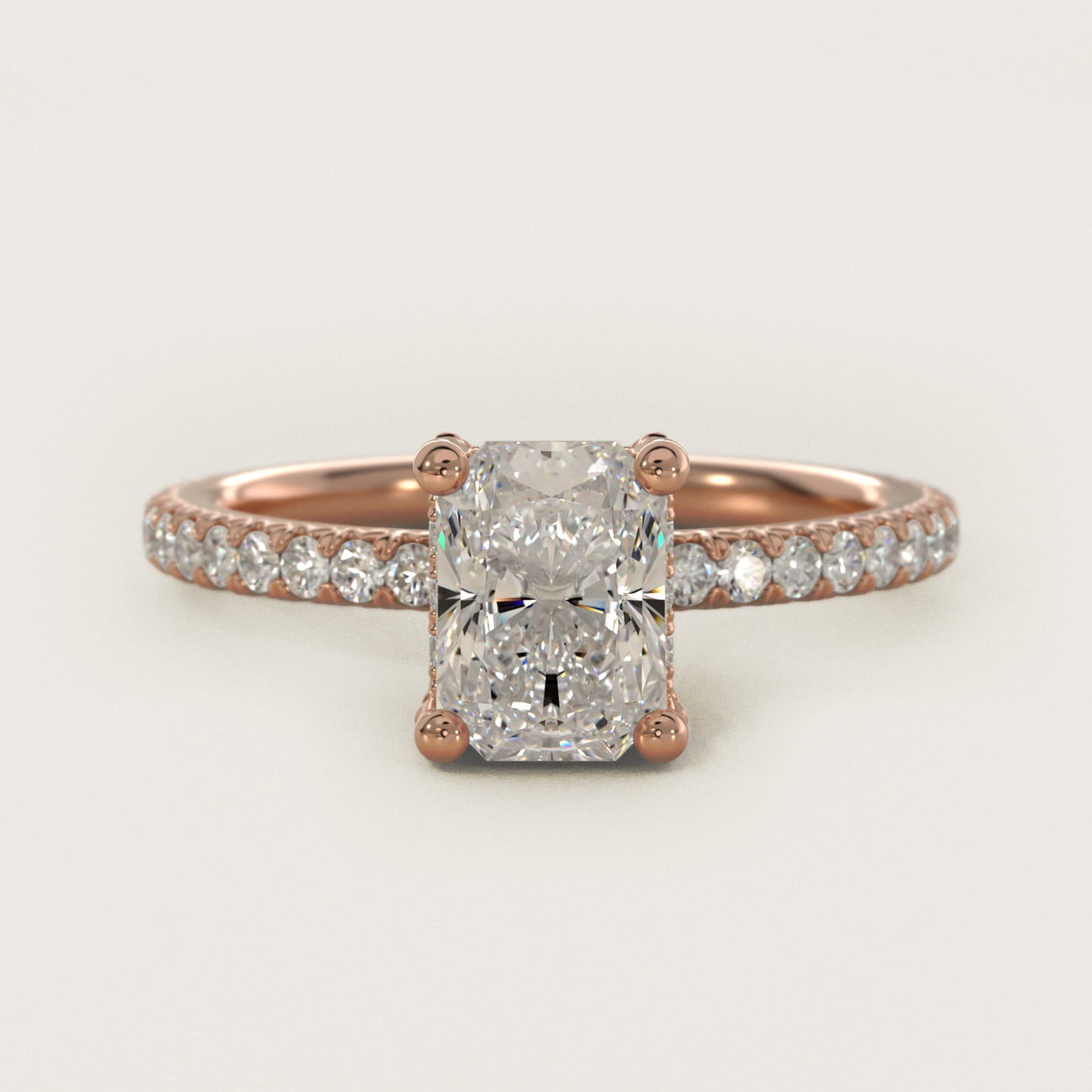 Blue Nile Studio Petite French PavŽ Crown Diamond Engagement Ring in 14k Rose Gold (1/3 ct. tw.) - Radiant Center