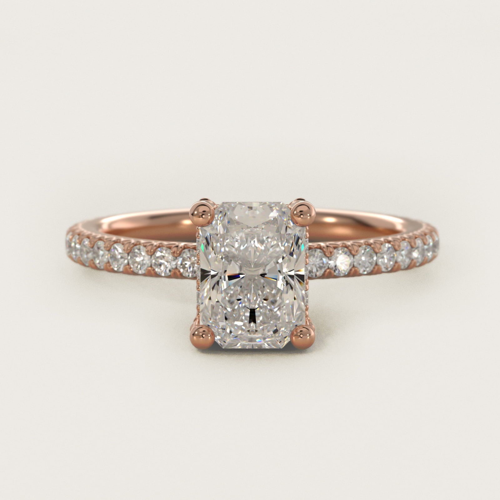 Blue Nile Studio Petite French PavŽ Crown Diamond Engagement Ring in 14k Rose Gold (1/3 ct. tw.) - Radiant Center