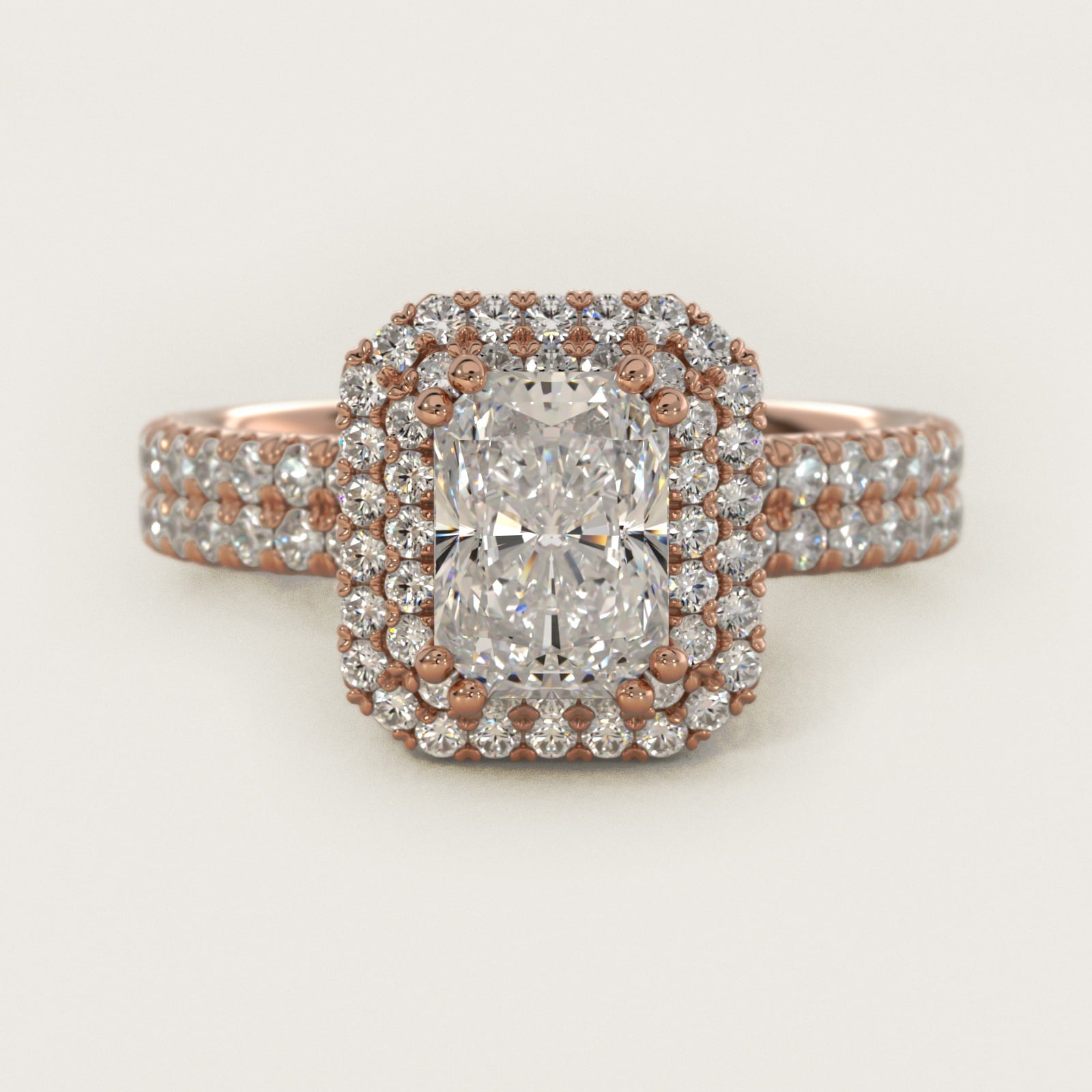 Blue Nile Studio French Pav? Diamond Crown Solitaire Engagement Ring in 18k Rose Gold (1/6 ct. tw.) - Radiant Center
