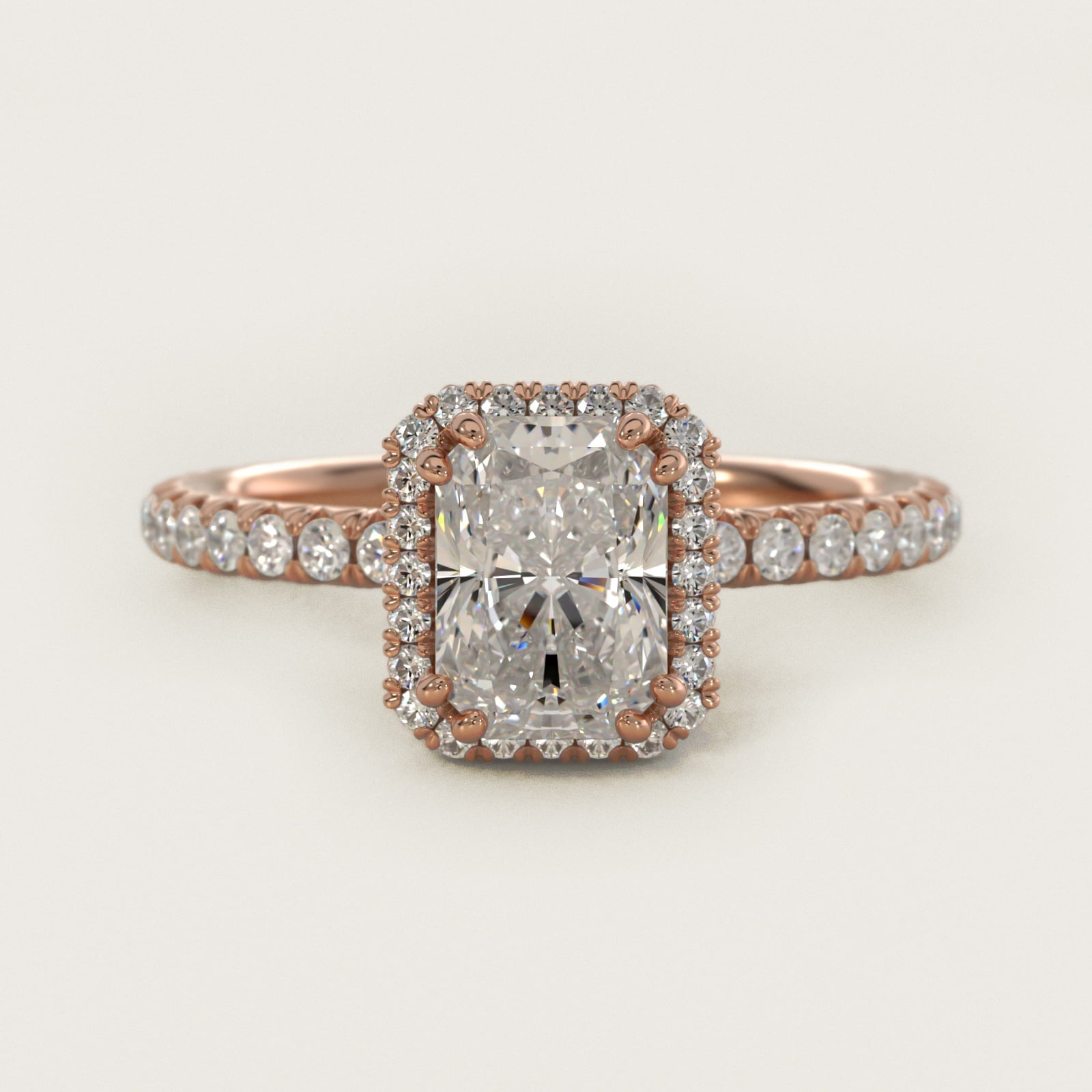 Blue Nile Studio Heiress Halo Diamond Engagement Ring in 18k Rose Gold - Radiant Center