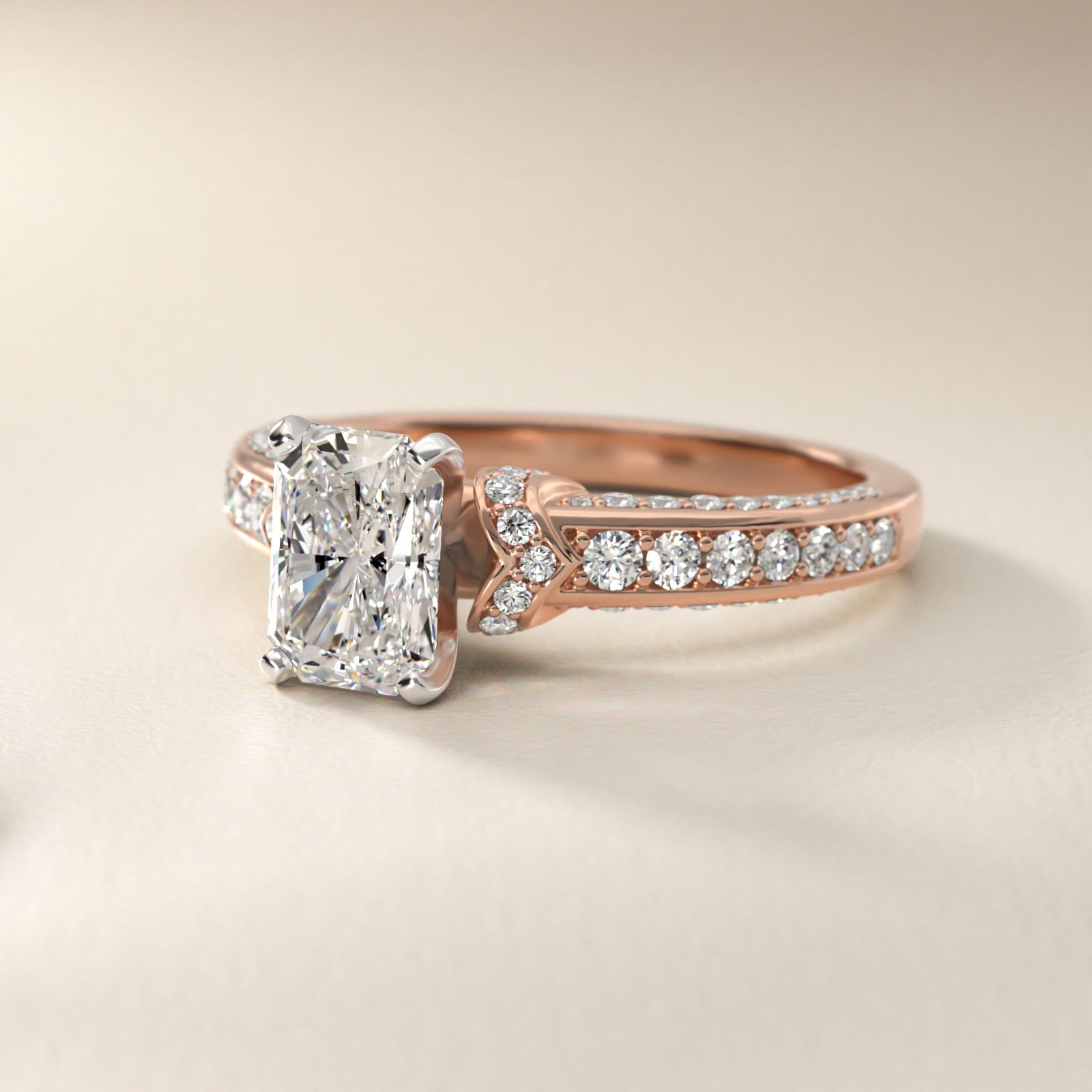 Blue Nile Studio Imperial MicropavŽ Diamond Engagement Ring in 14k Rose Gold (3/8 ct. tw.) - Radiant Center