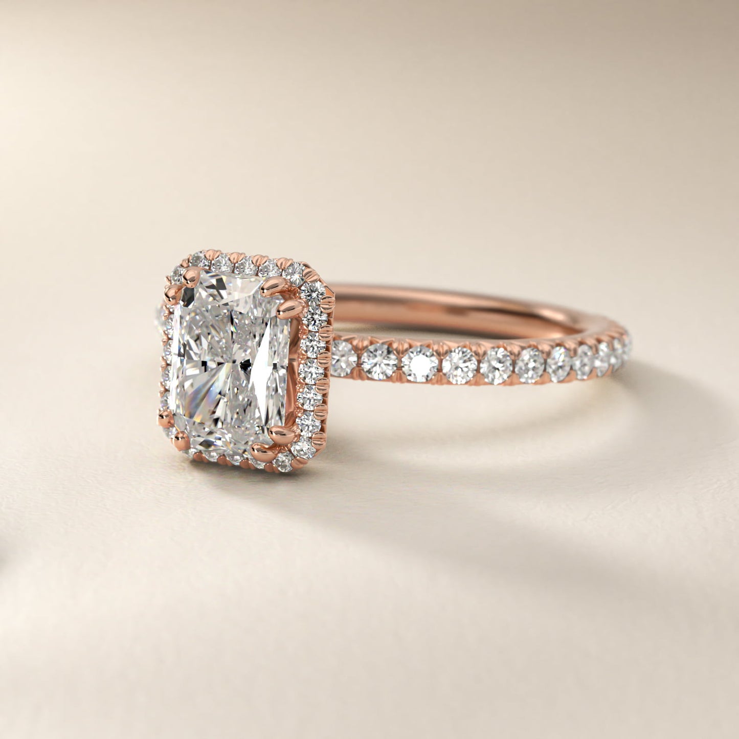Blue Nile Studio Heiress Halo Diamond Engagement Ring in 18k Rose Gold - Radiant Center