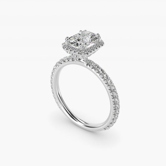Blue Nile Studio French Pav? Diamond Crown Solitaire Engagement Ring in 18k White Gold (1/6 ct. tw.) - Radiant Center