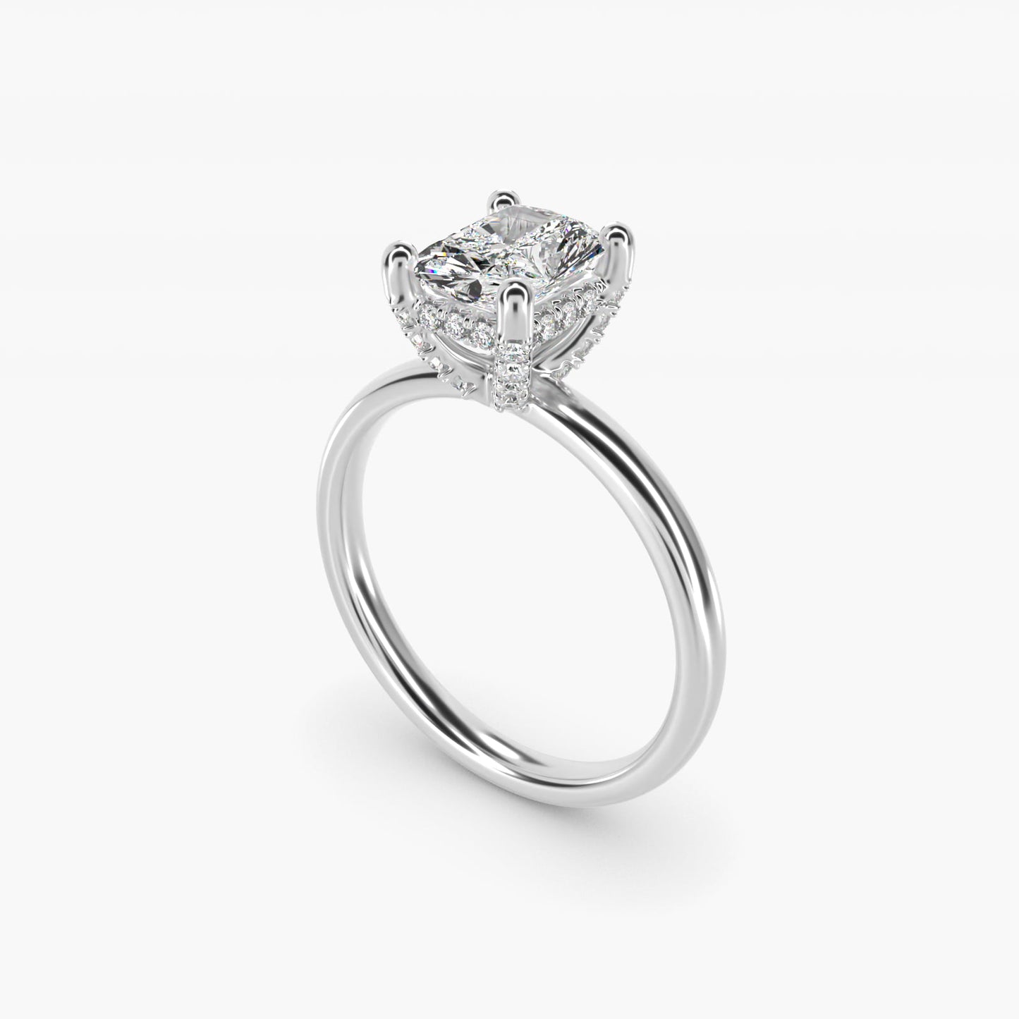 Blue Nile Studio French PavŽ Diamond Crown Solitaire Engagement Ring in 14k White Gold (1/6 ct. tw.) - Radiant Center