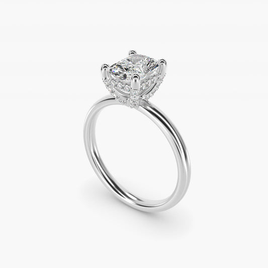 Blue Nile Studio French PavŽ Diamond Crown Solitaire Engagement Ring in 14k White Gold (1/6 ct. tw.) - Radiant Center