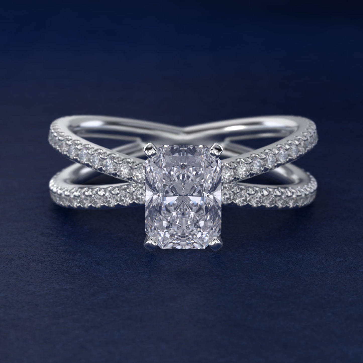Blue Nile Studio Empress Diamond Engagement Ring in 18k White Gold (1/3 ct. tw.) - Radiant Center