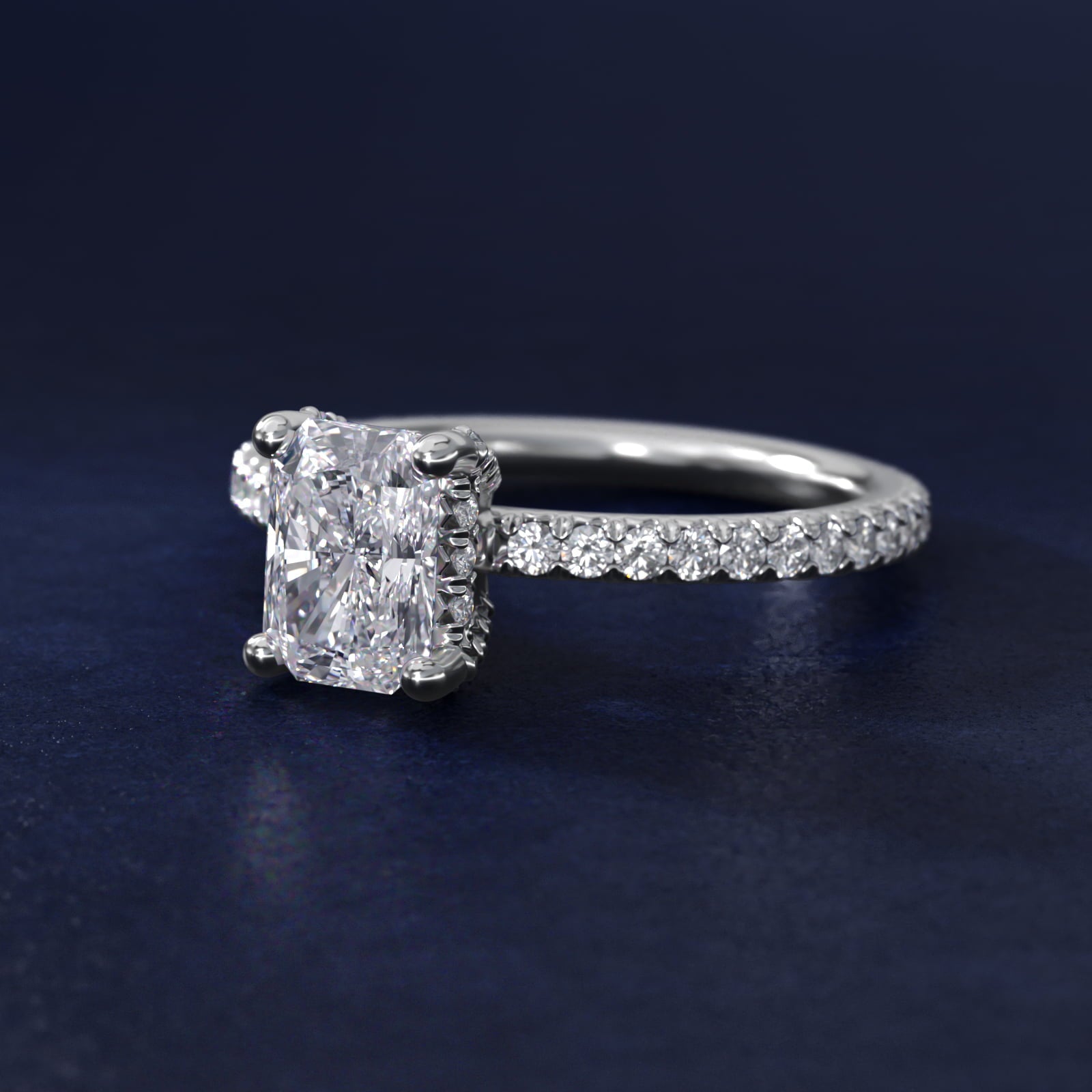 Blue Nile Studio Petite French PavŽ Crown Diamond Engagement Ring in 14K White Gold (1/3 ct. tw.) - Radiant Center