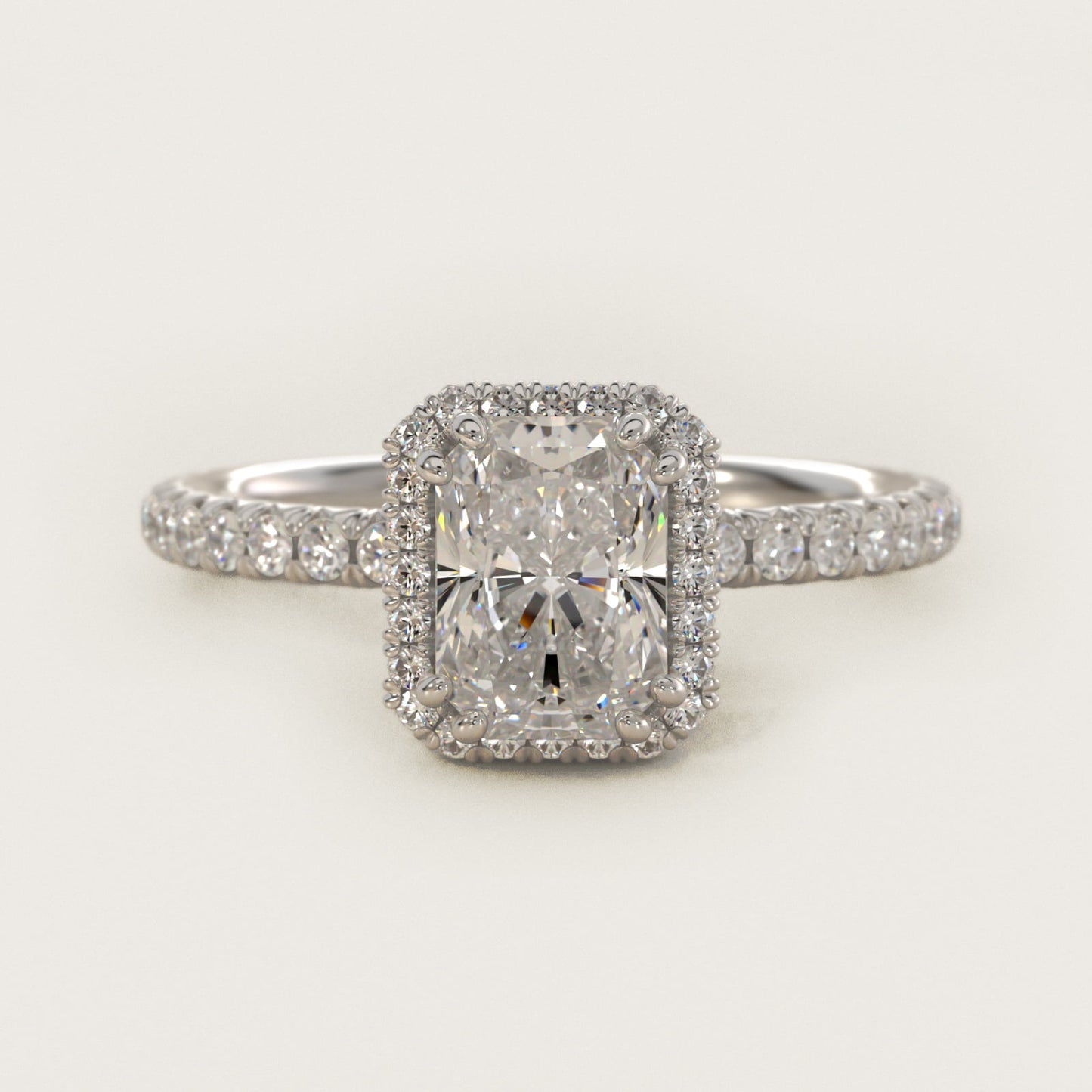 Blue Nile Studio Heiress Halo Diamond Engagement Ring in 14K White Gold - Radiant Center