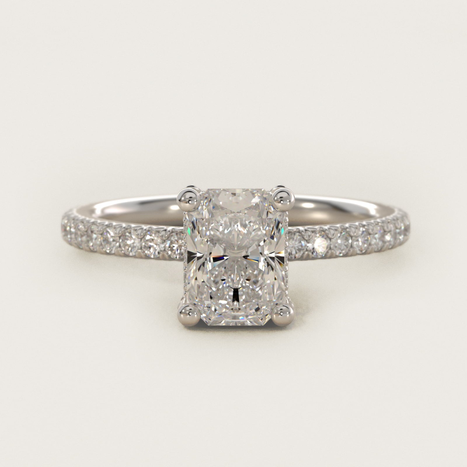 Blue Nile Studio Petite French PavŽ Crown Diamond Engagement Ring in 18k White Gold (1/3 ct. tw.) - Radiant Center