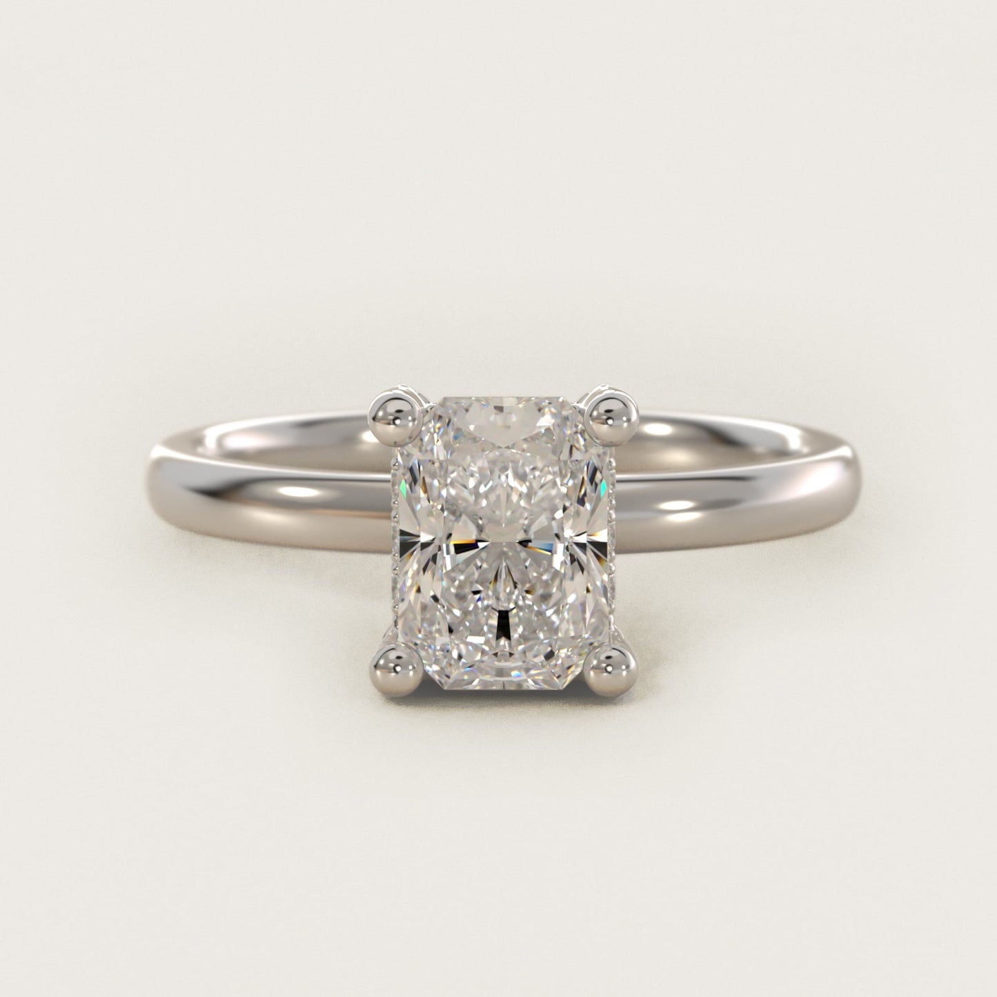 Blue Nile Studio French PavŽ Diamond Crown Solitaire Engagement Ring in 14k White Gold (1/6 ct. tw.) - Radiant Center