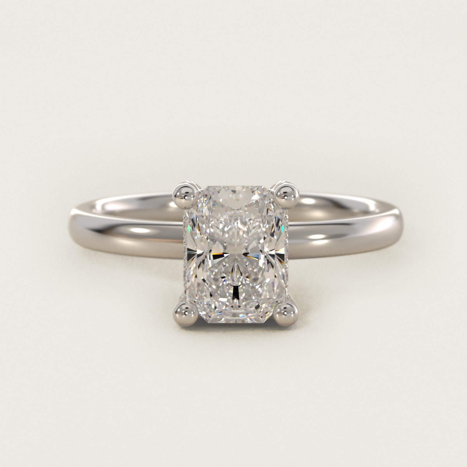 Blue Nile Studio French PavŽ Diamond Crown Solitaire Engagement Ring in 14k White Gold (1/6 ct. tw.) - Radiant Center