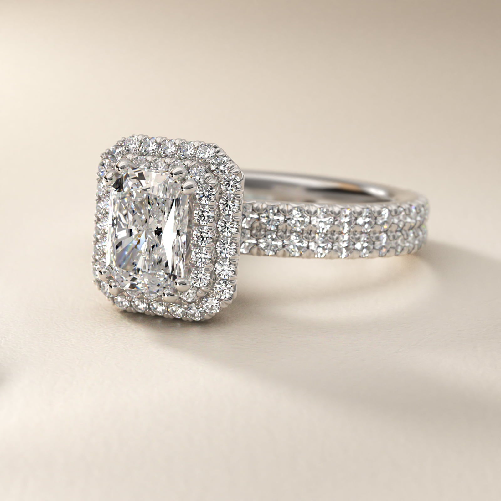 Blue Nile Studio Double Halo Gala Diamond Engagement Ring in 14k White Gold (7/8 ct. tw.) - Radiant Center