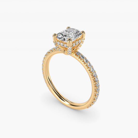 Blue Nile Studio Petite French PavŽ Crown Diamond Engagement Ring in 14K Yellow Gold (1/3 ct. tw.) - Radiant Center