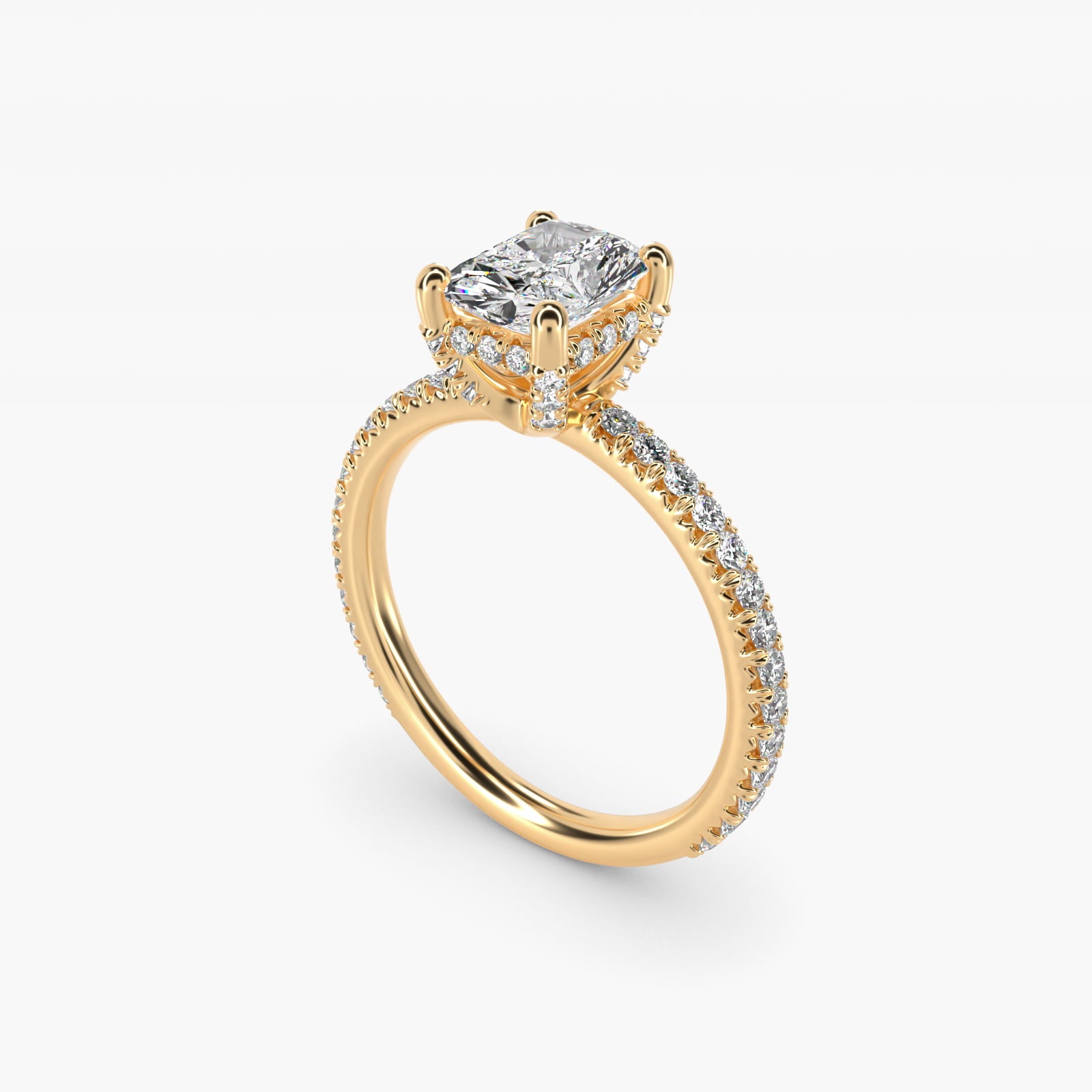 Blue Nile Studio Petite French PavŽ Crown Diamond Engagement Ring in 18k Yellow Gold (1/3 ct. tw.) - Radiant Center