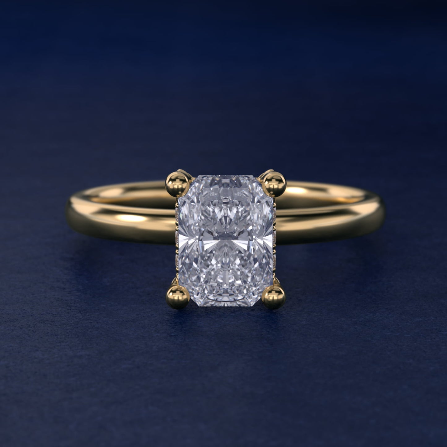 Blue Nile Studio French PavŽ Diamond Crown Solitaire Engagement Ring in 14K Yellow Gold (1/6 ct. tw.) - Radiant Center