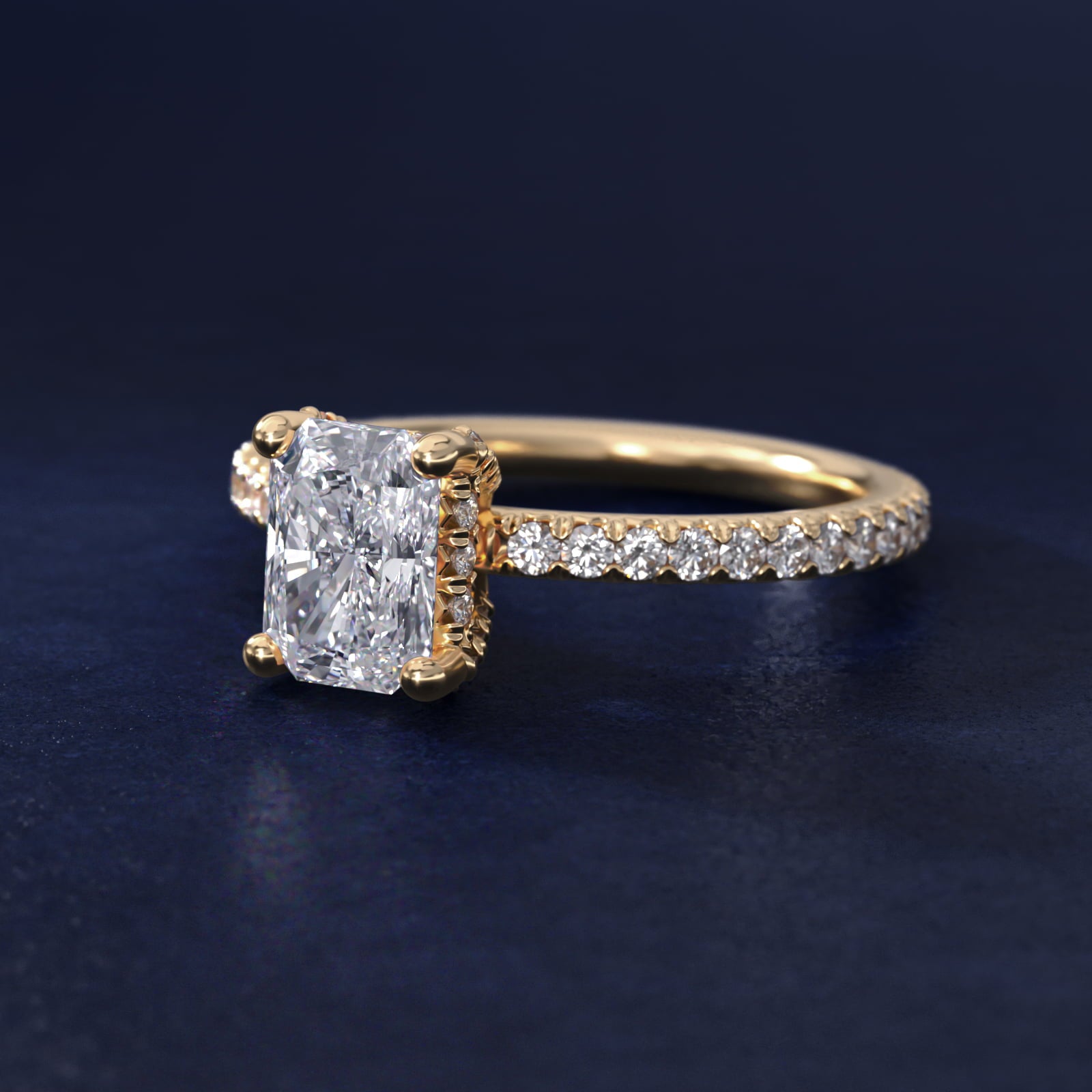 Blue Nile Studio Petite French PavŽ Crown Diamond Engagement Ring in 14K Yellow Gold (1/3 ct. tw.) - Radiant Center