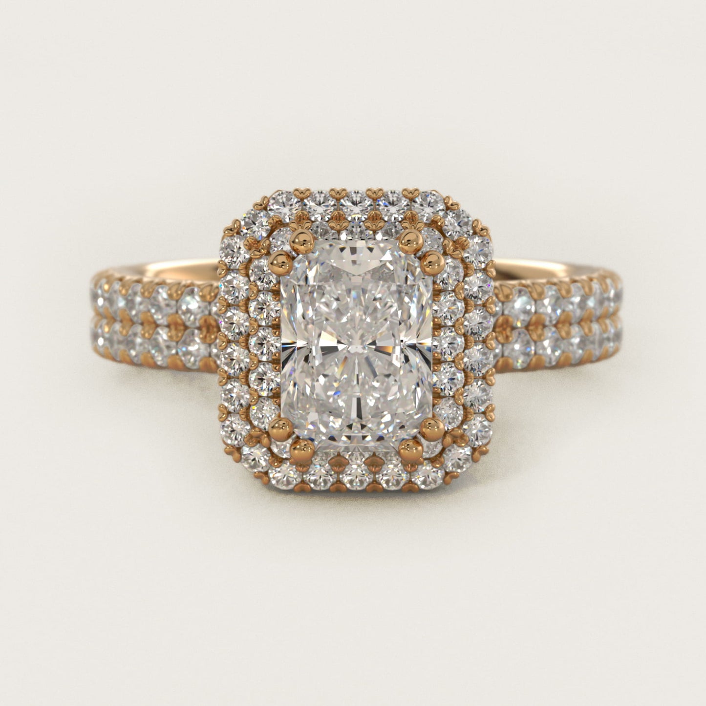 Blue Nile Studio Double Halo Gala Diamond Engagement Ring in 14K Yellow Gold (7/8 ct. tw.) - Radiant Center