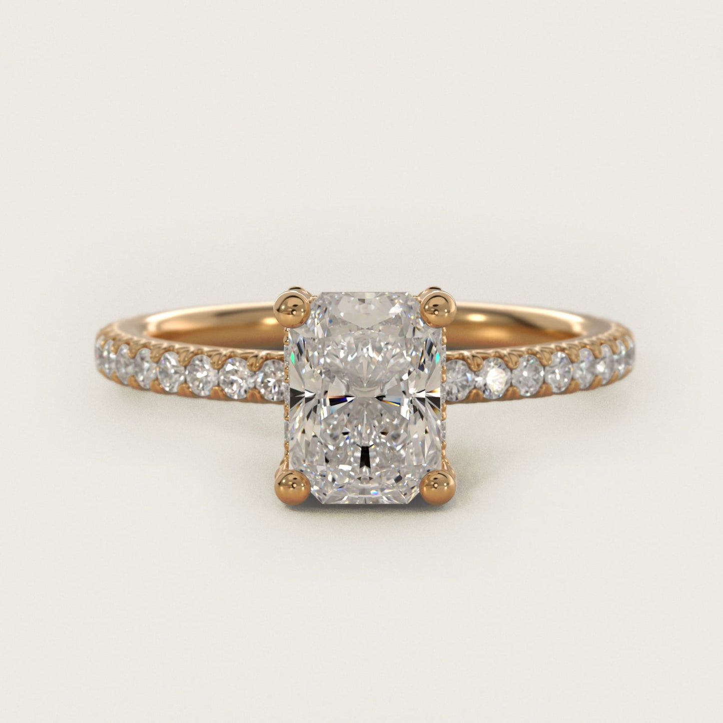 Blue Nile Studio Petite French PavŽ Crown Diamond Engagement Ring in 14K Yellow Gold (1/3 ct. tw.) - Radiant Center