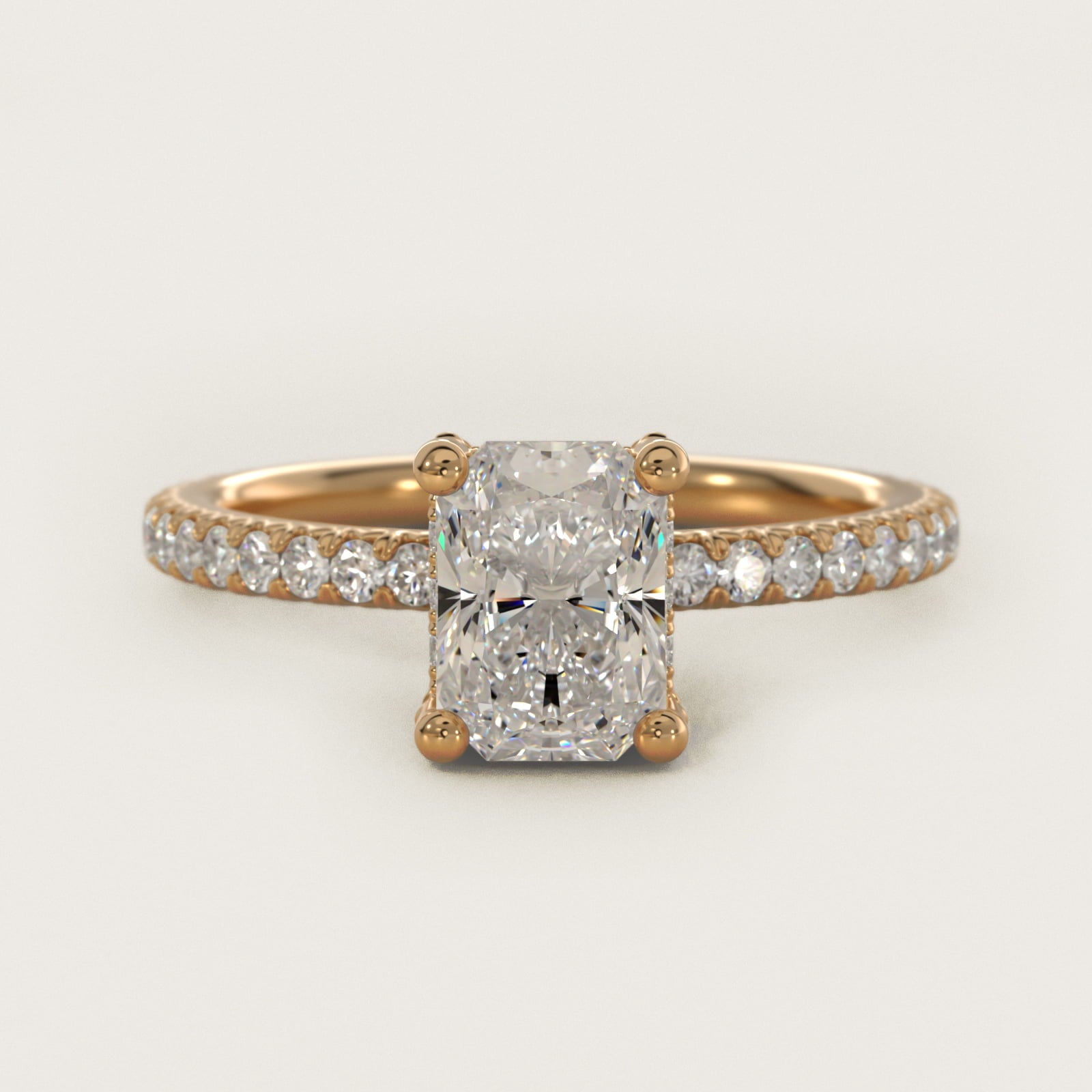 Blue Nile Studio Petite French PavŽ Crown Diamond Engagement Ring in 14K Yellow Gold (1/3 ct. tw.) - Radiant Center