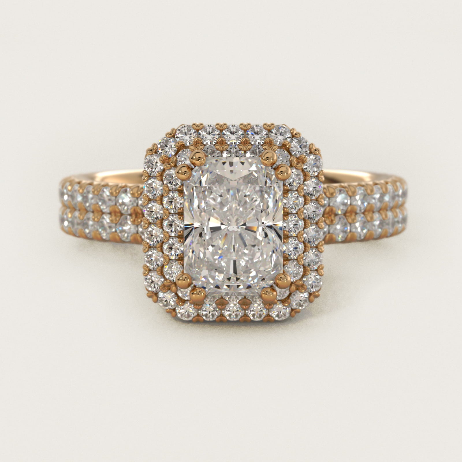 Blue Nile Studio Double Halo Gala Diamond Engagement Ring in 18k Yellow Gold (7/8 ct. tw.) - Radiant Center