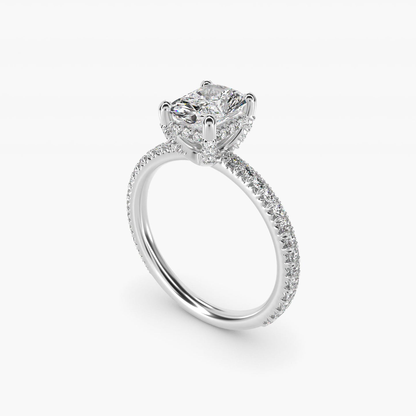 Blue Nile Studio Petite French PavŽ Crown Diamond Engagement Ring in Platinum (1/3 ct. tw.) - Radiant Center