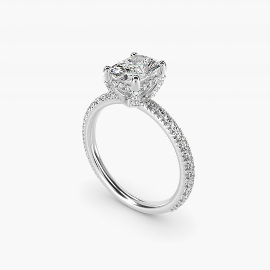 Blue Nile Studio French Pav? Diamond Crown Solitaire Engagement Ring in Platinum (1/6 ct. tw.) - Radiant Center