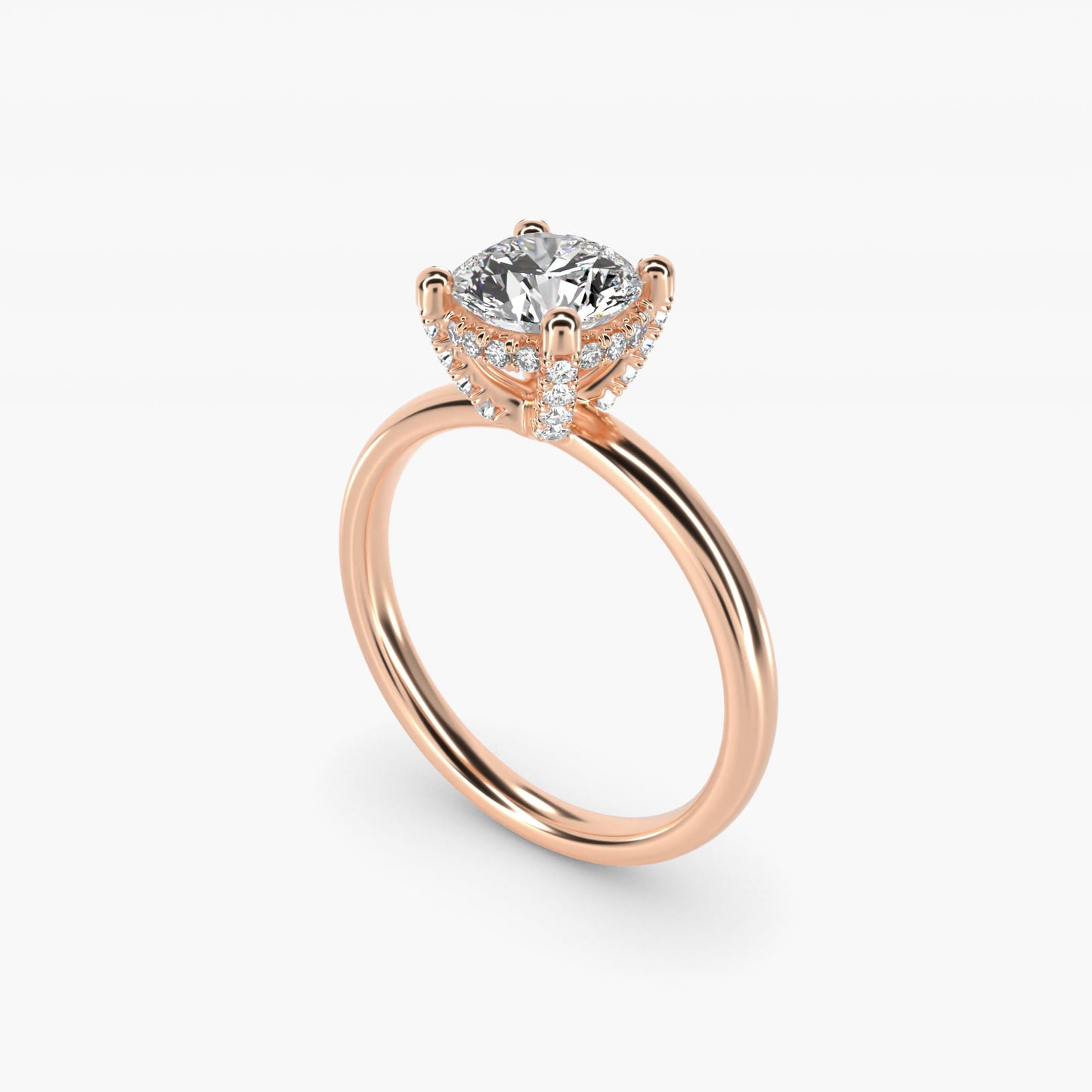 Blue Nile Studio French PavŽ Diamond Crown Solitaire Engagement Ring in 14k Rose Gold (1/6 ct. tw.) - Round Center