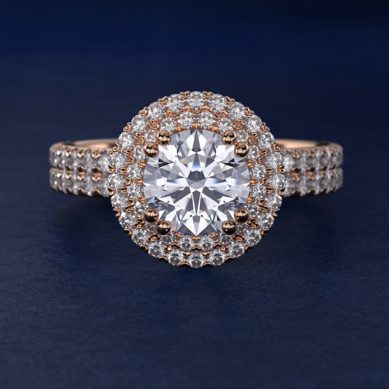 Blue Nile Studio Double Halo Gala Diamond Engagement Ring in 18k Rose Gold (7/8 ct. tw.) - Round Center