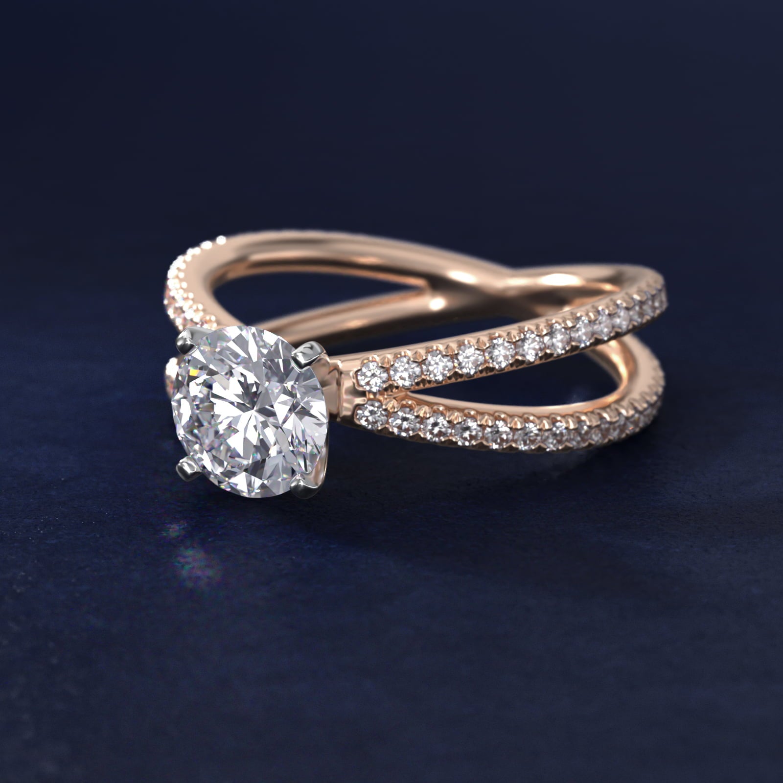 Blue Nile Studio Empress Diamond Engagement Ring in 18k Rose Gold (1/3 ct. tw.) - Round Center
