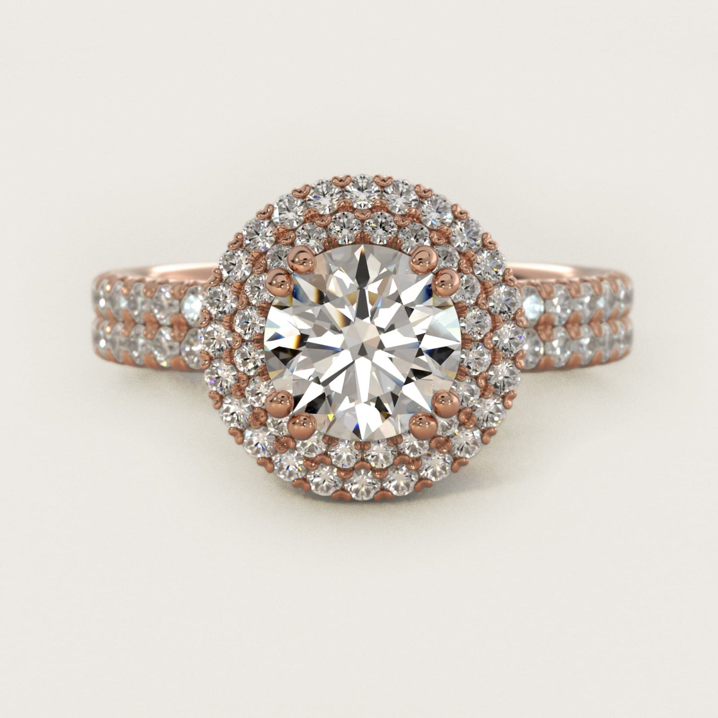 Blue Nile Studio Double Halo Gala Diamond Engagement Ring in 14k Rose Gold (7/8 ct. tw.) - Round Center