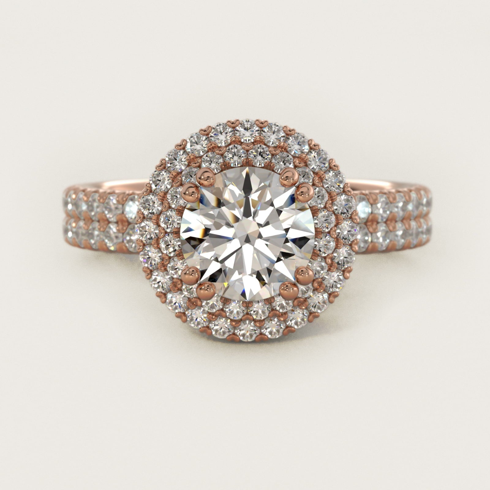 Blue Nile Studio French Pav? Diamond Crown Solitaire Engagement Ring in 18k Rose Gold (1/6 ct. tw.) - Round Center