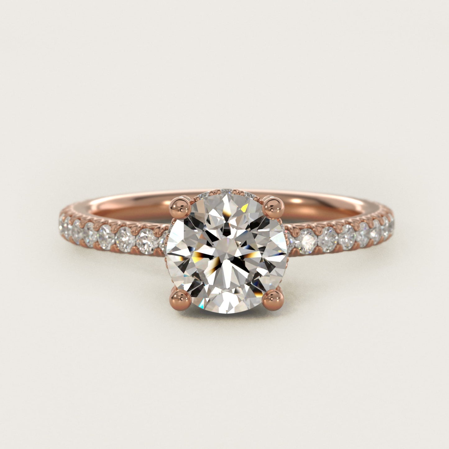 Blue Nile Studio Petite French PavŽ Crown Diamond Engagement Ring in 14k Rose Gold (1/3 ct. tw.) - Round Center