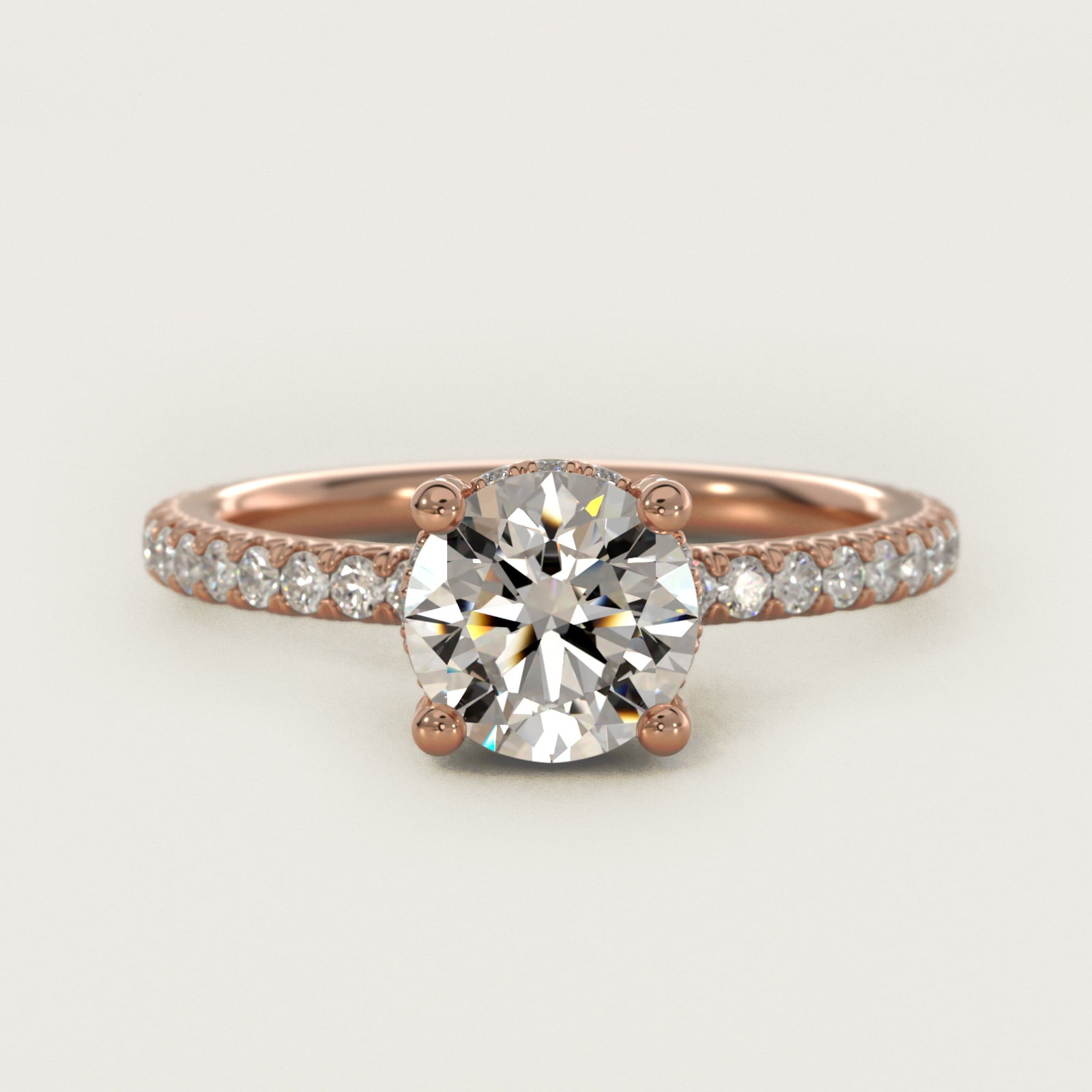 Blue Nile Studio Petite French PavŽ Crown Diamond Engagement Ring in 14k Rose Gold (1/3 ct. tw.) - Round Center