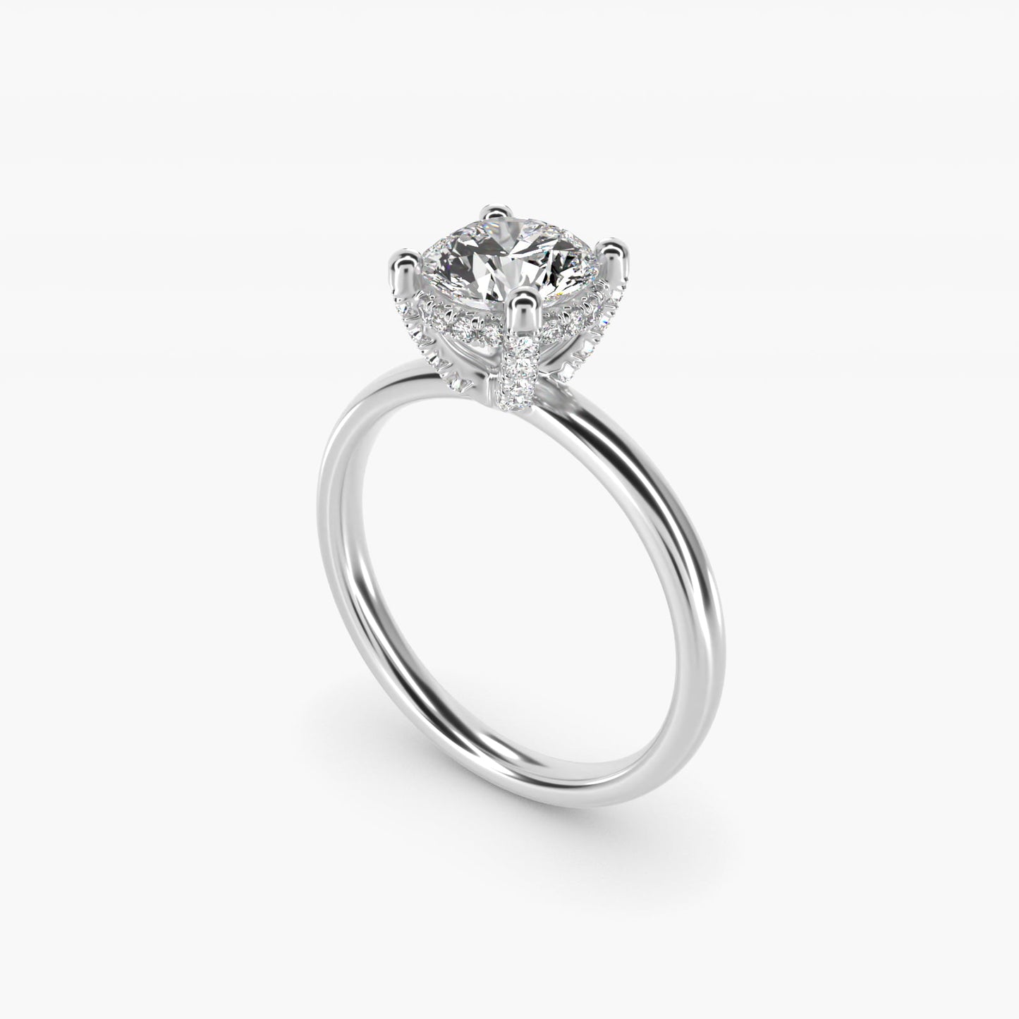 Blue Nile Studio French PavŽ Diamond Crown Solitaire Engagement Ring in 14k White Gold (1/6 ct. tw.) - Round Center