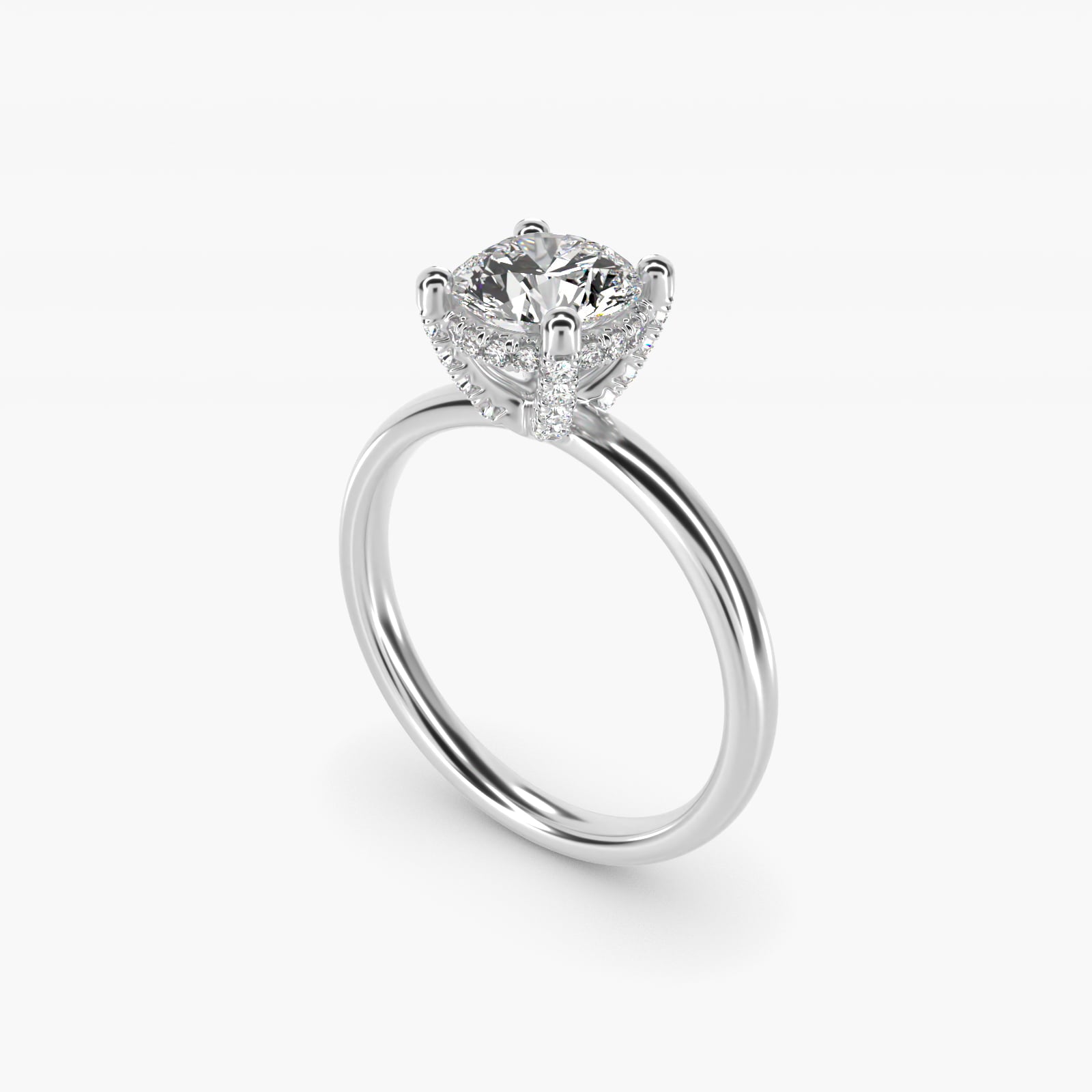 Blue Nile Studio French PavŽ Diamond Crown Solitaire Engagement Ring in 14k White Gold (1/6 ct. tw.) - Round Center