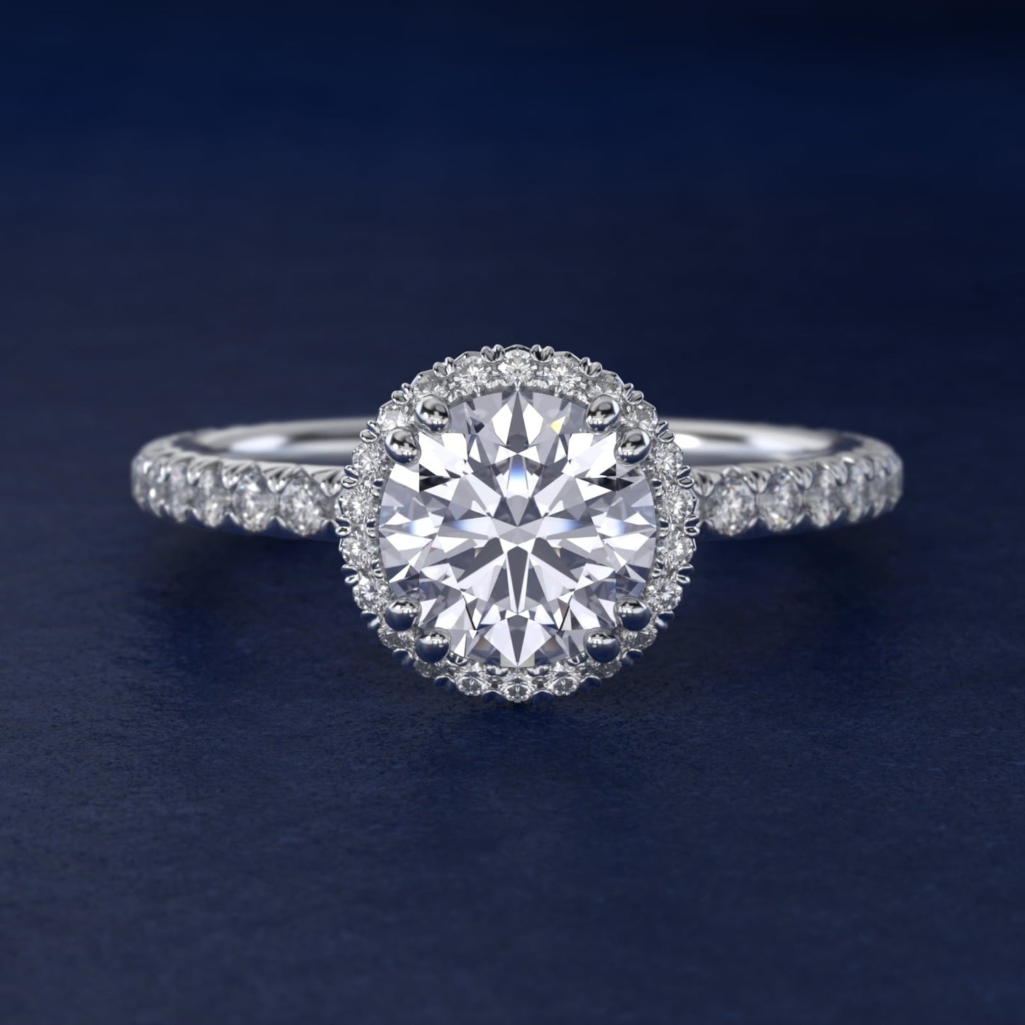 Blue Nile Studio French Pav? Diamond Crown Solitaire Engagement Ring in 18k White Gold (1/6 ct. tw.) - Round Center