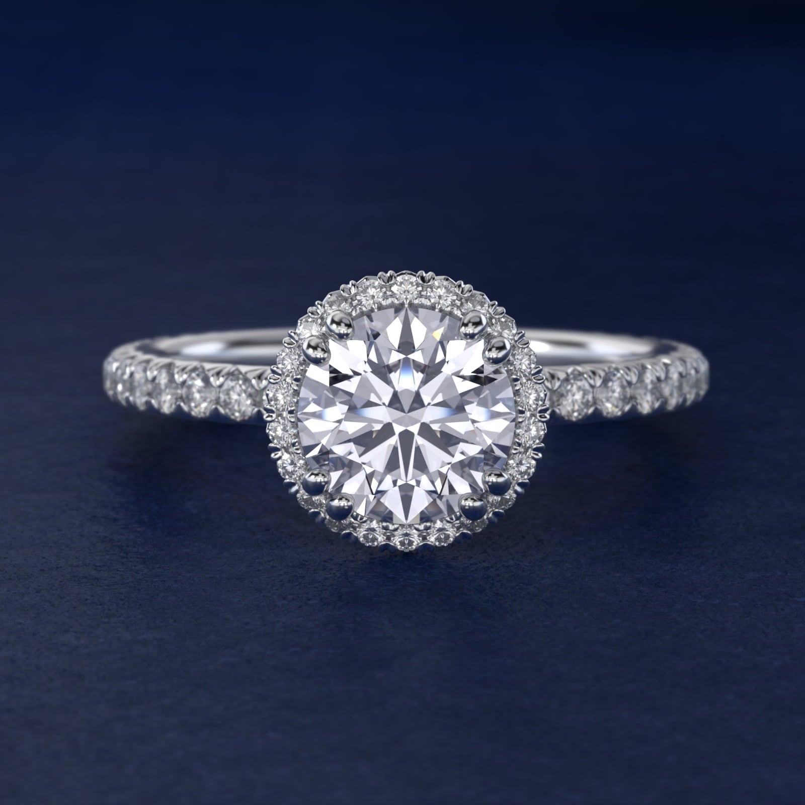 Blue Nile Studio French Pav? Diamond Crown Solitaire Engagement Ring in 18k White Gold (1/6 ct. tw.) - Round Center
