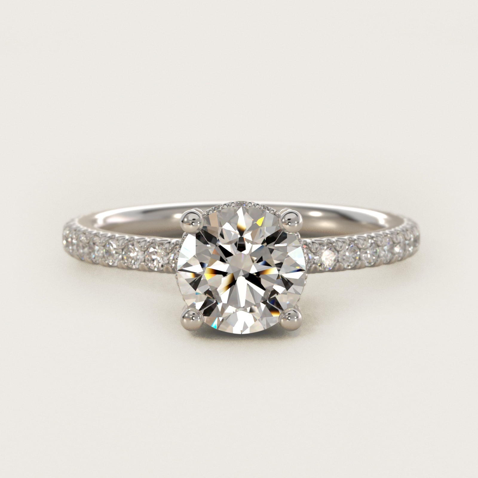 Blue Nile Studio Petite French PavŽ Crown Diamond Engagement Ring in 14K White Gold (1/3 ct. tw.) - Round Center