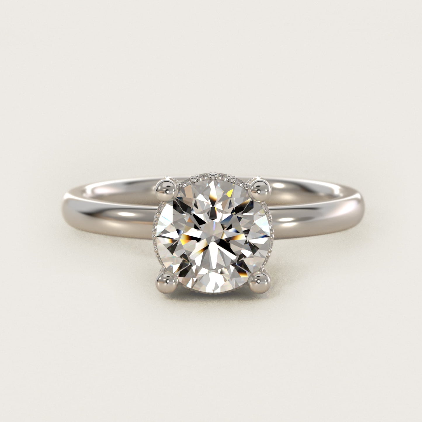 Blue Nile Studio French PavŽ Diamond Crown Solitaire Engagement Ring in 14k White Gold (1/6 ct. tw.) - Round Center