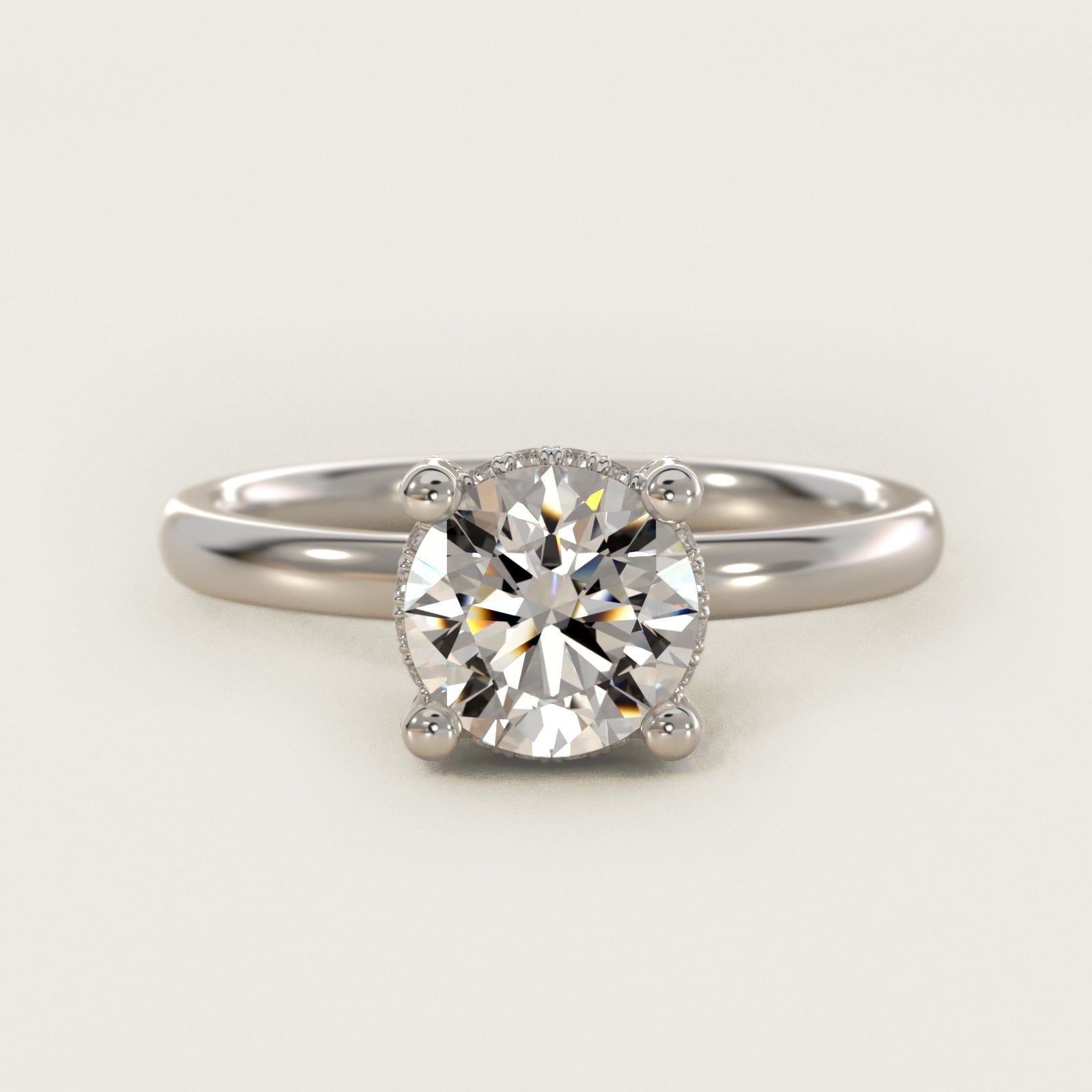 Blue Nile Studio French PavŽ Diamond Crown Solitaire Engagement Ring in 14k White Gold (1/6 ct. tw.) - Round Center