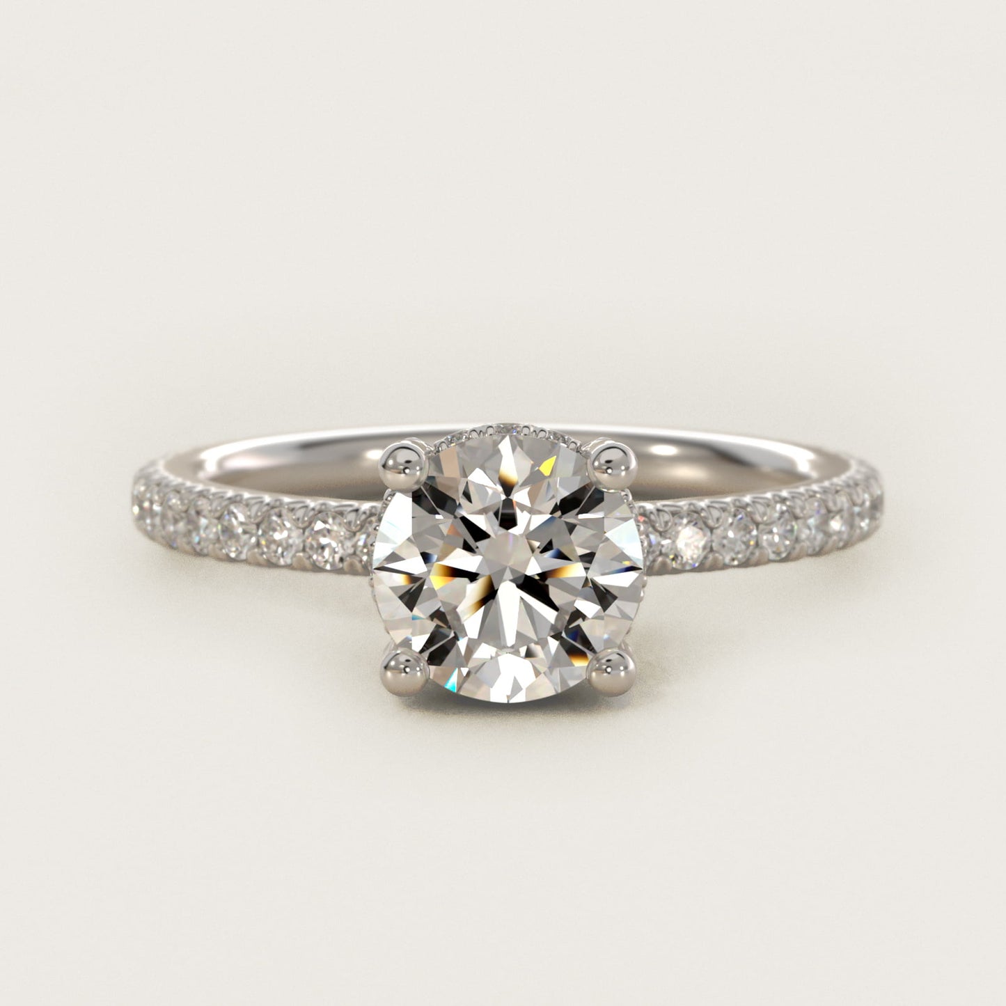 Blue Nile Studio Petite French PavŽ Crown Diamond Engagement Ring in 18k White Gold (1/3 ct. tw.) - Round Center