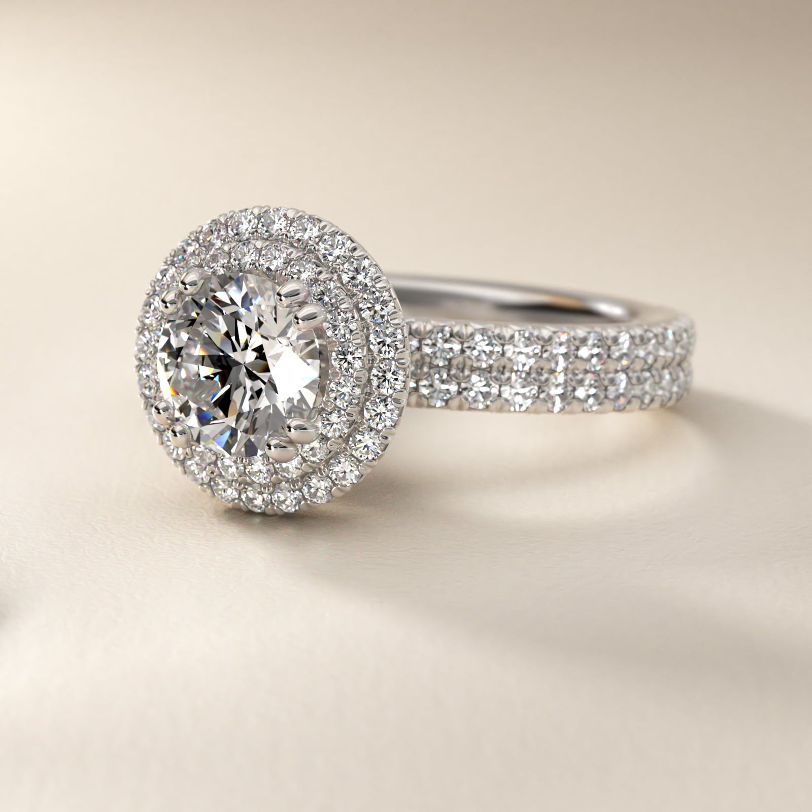 Blue Nile Studio Double Halo Gala Diamond Engagement Ring in 18k White Gold (7/8 ct. tw.) - Round Center